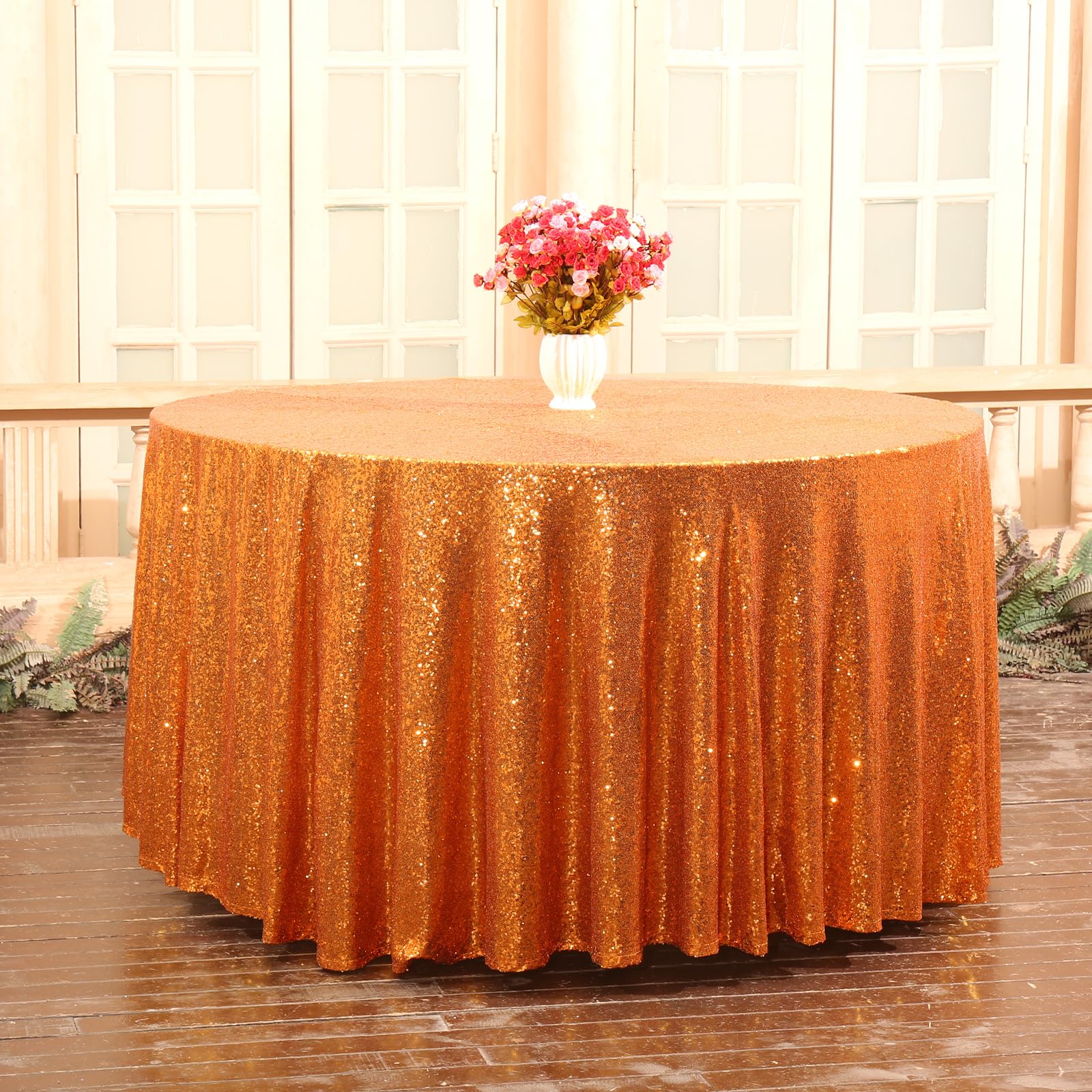 Partydelight Sequin Tablecloth 90 Inch Round Orange Tablecloth Glitter Tablecloth For Party Baby Shower Christmas Decorations