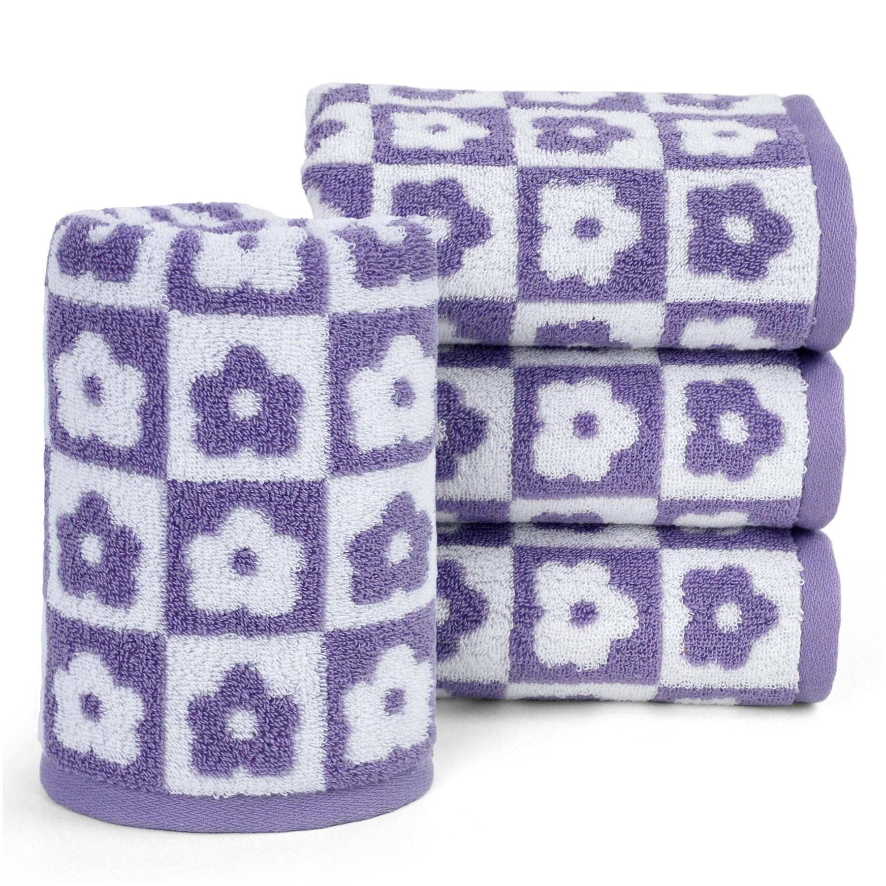 Jacquotha Cotton Hand Towel Set Of 4 - Checkered Floral Bathroom Hand Towels For Everyday Use Valentines Gifts For Her Wife Mom