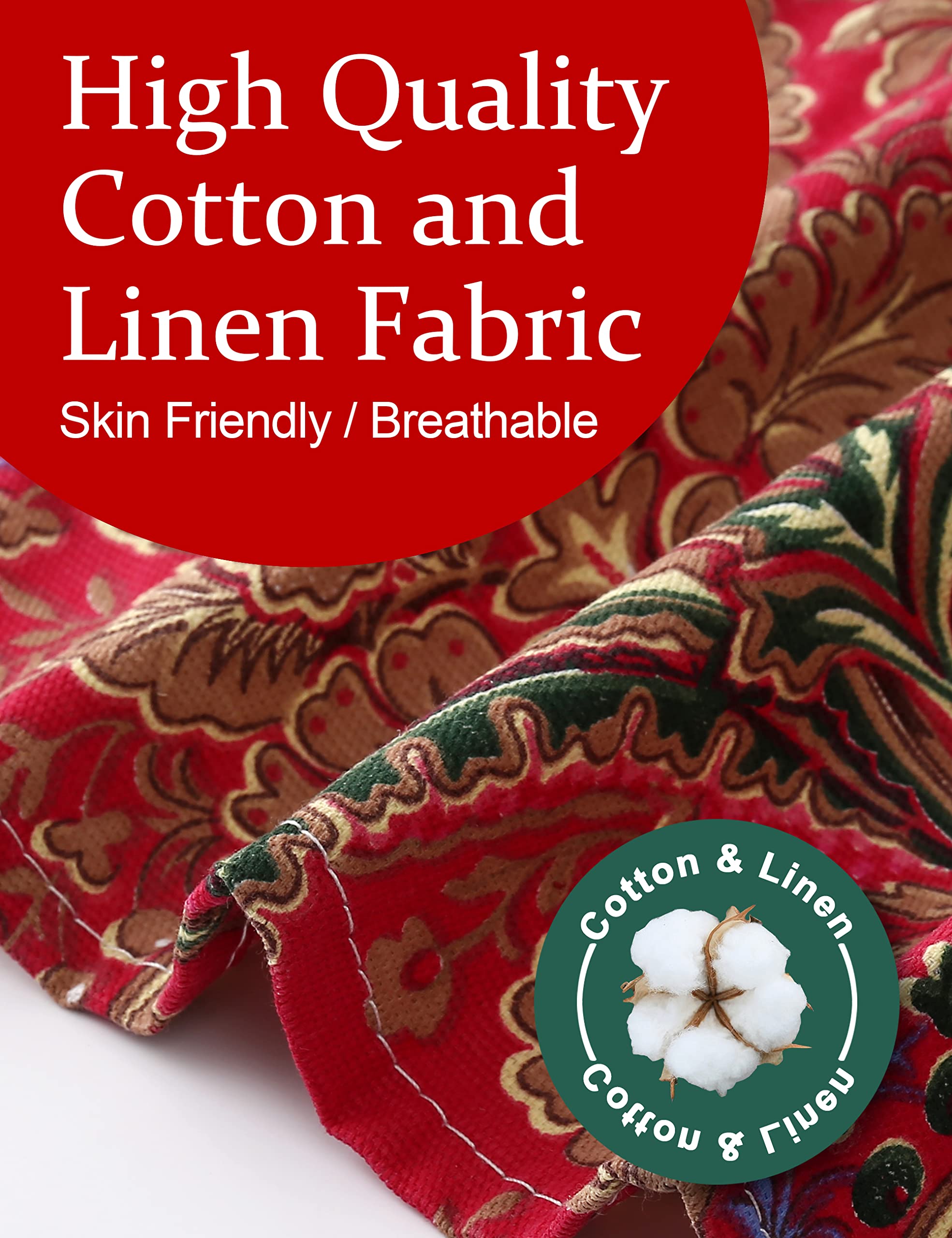 Apronner Cotton Linen Baking Plus Size Aprons For Women With Pockets Kitchen Cooking Red Pomegranate