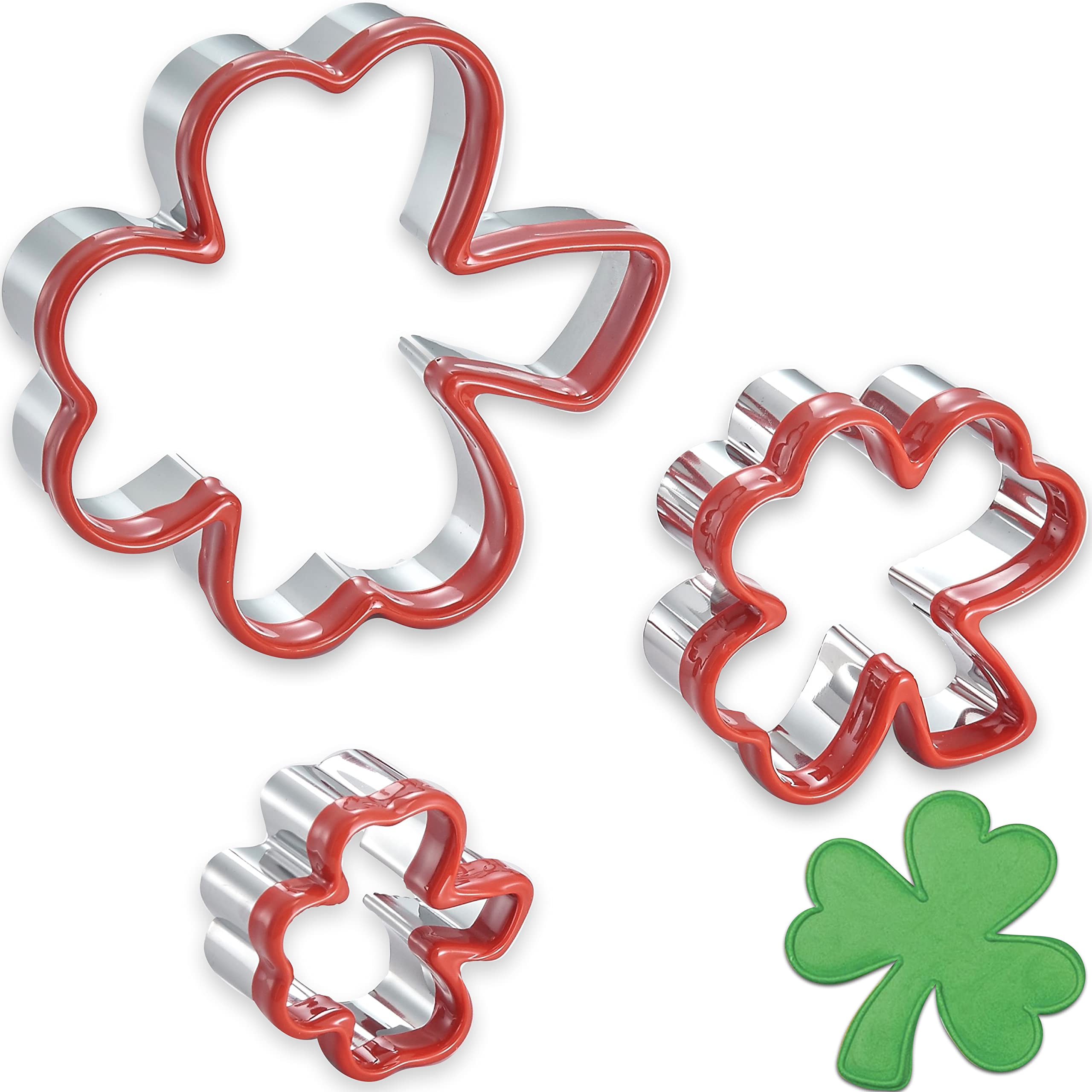3 Pcs Clover Cookie Cutter Set 4.1'' 3'' 1.8'', St. Patrick'S Day Irish Shamrock Holiday Stainless Steel Cookie Cutter, Coated W