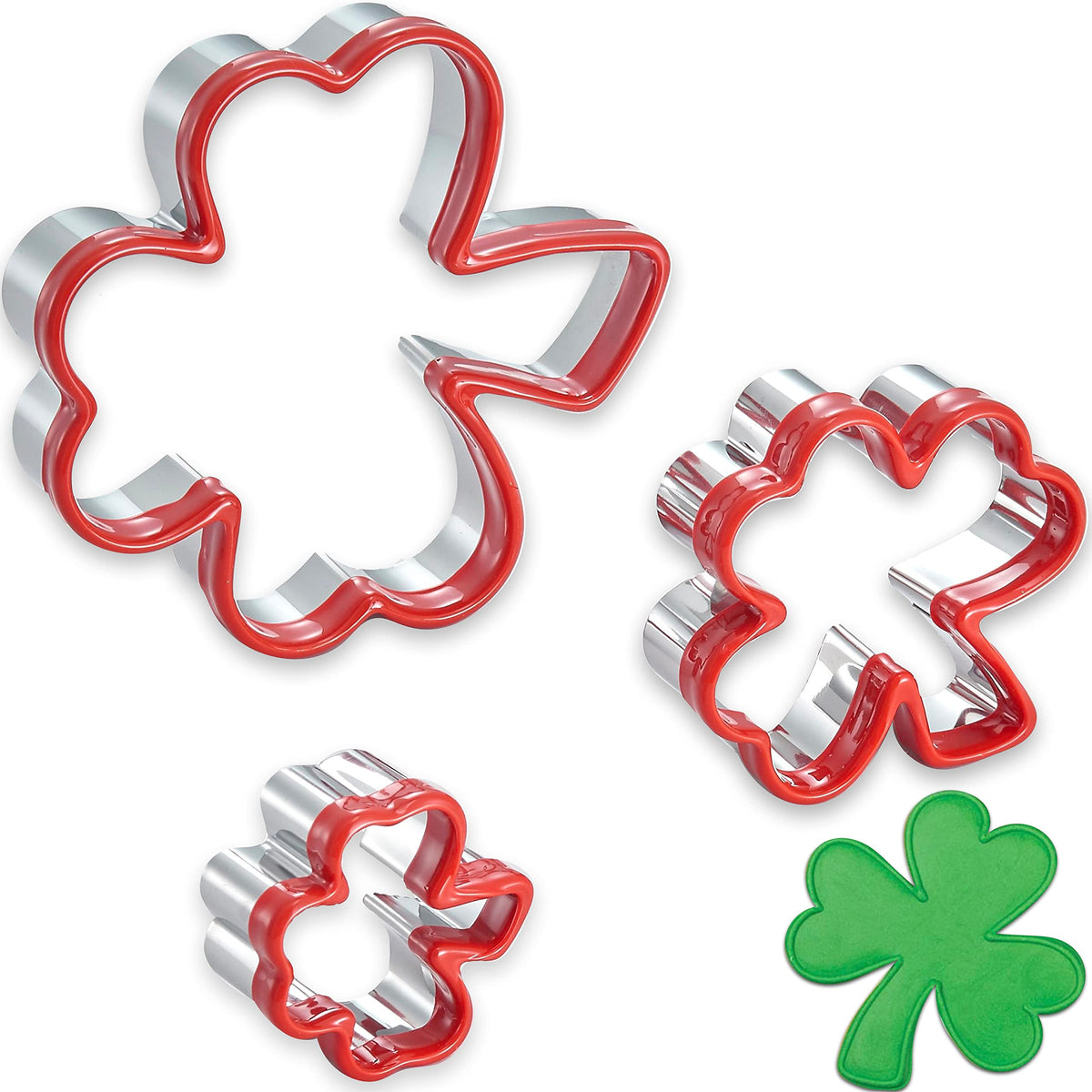 3 Pcs Clover Cookie Cutter Set 4.1'' 3'' 1.8'', St. Patrick'S Day Irish Shamrock Holiday Stainless Steel Cookie Cutter, Coated W