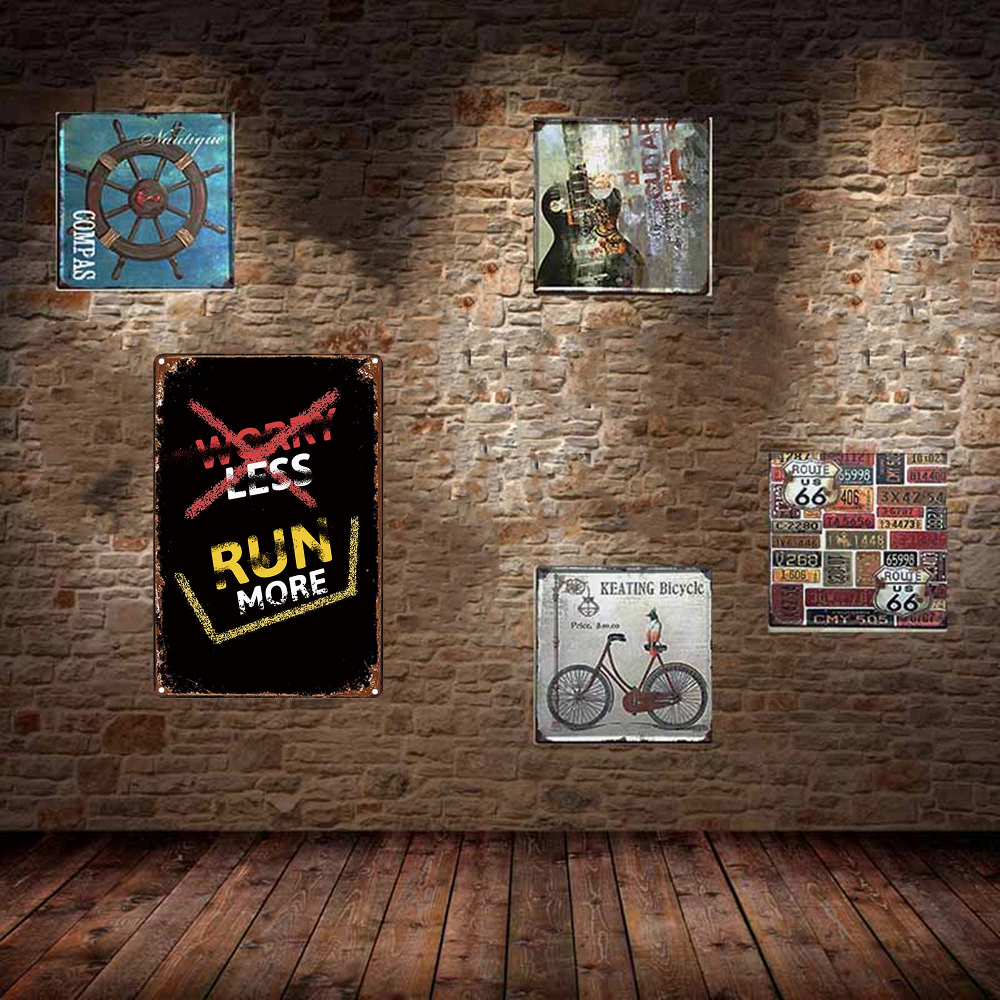 SACOINK Metal Signs Worry Less Run More Decor 7.8x11.8 Inch.Keeping Moving,Retro Iron Painting for Home Gym Hotel Bar Cafe Outdo