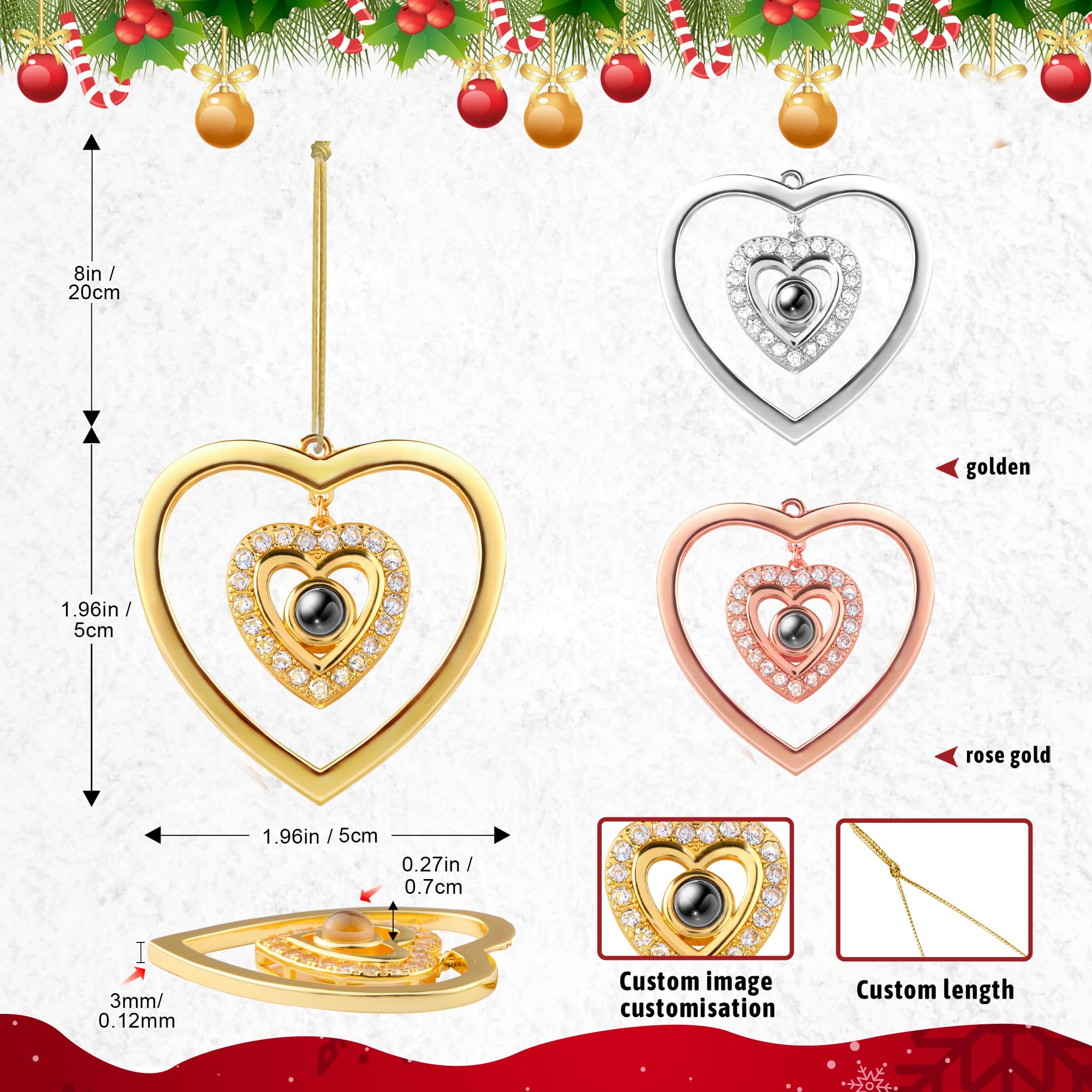 Easycosy Personalized Photo Ornament for Christmas Tree, Custom Projection Drop Pendant with Picture Inside, Memorial Decoration