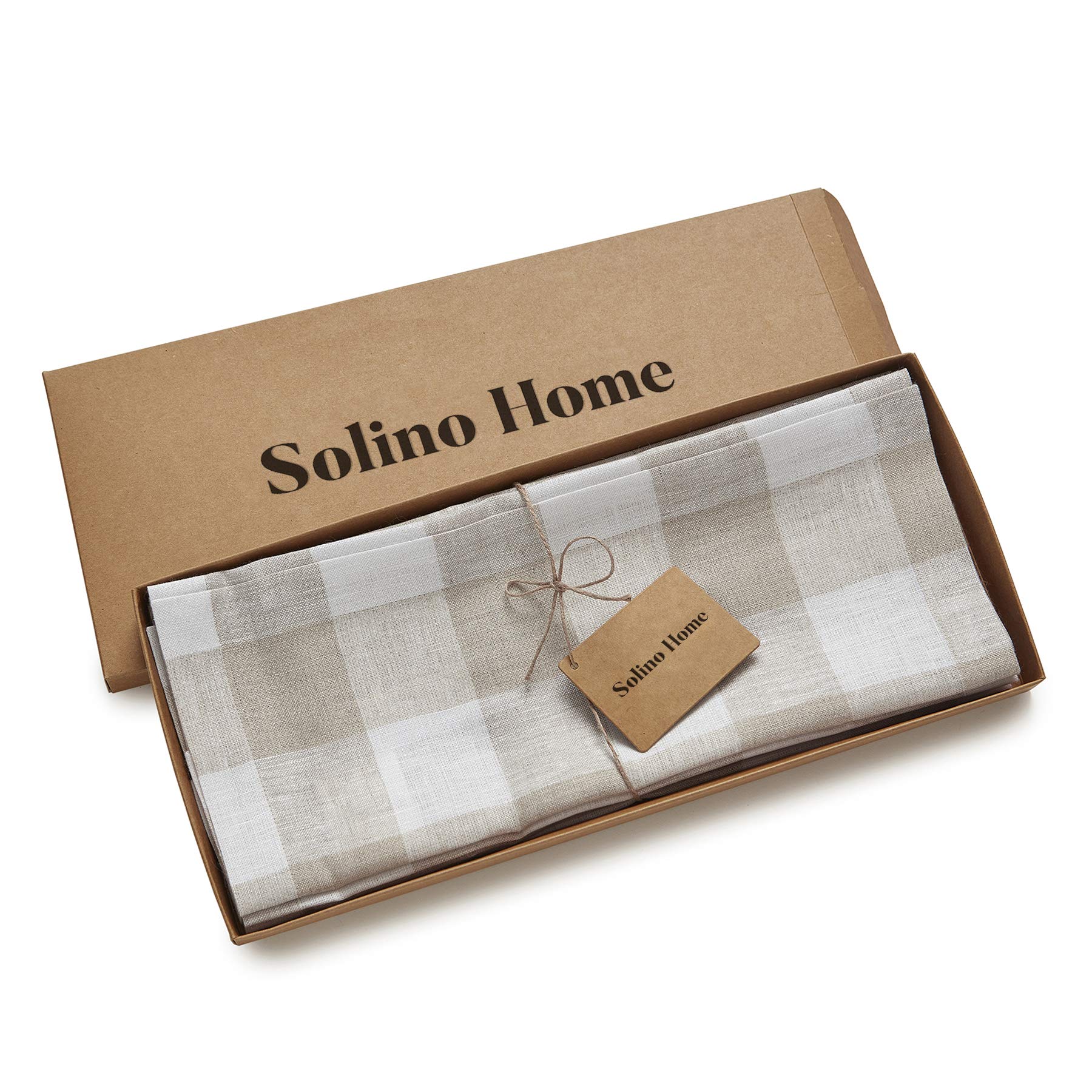 Solino Home Buffalo Check Linen Placemats Set Of 4 - 100% Pure Linen Natural And White Plaid Placemats 19 '' L X 14 '' W Inch -