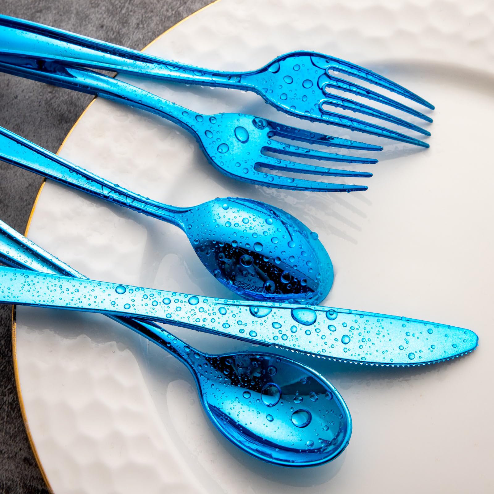 Supernal 240pcs Blue Plastic Silverware Party Plastic Utensils Plastic Silverware Heavy Duty Include 80 Forks 80 Knvies 80 Spoons Premium Disposable Plastic Silverware for Birthday Party