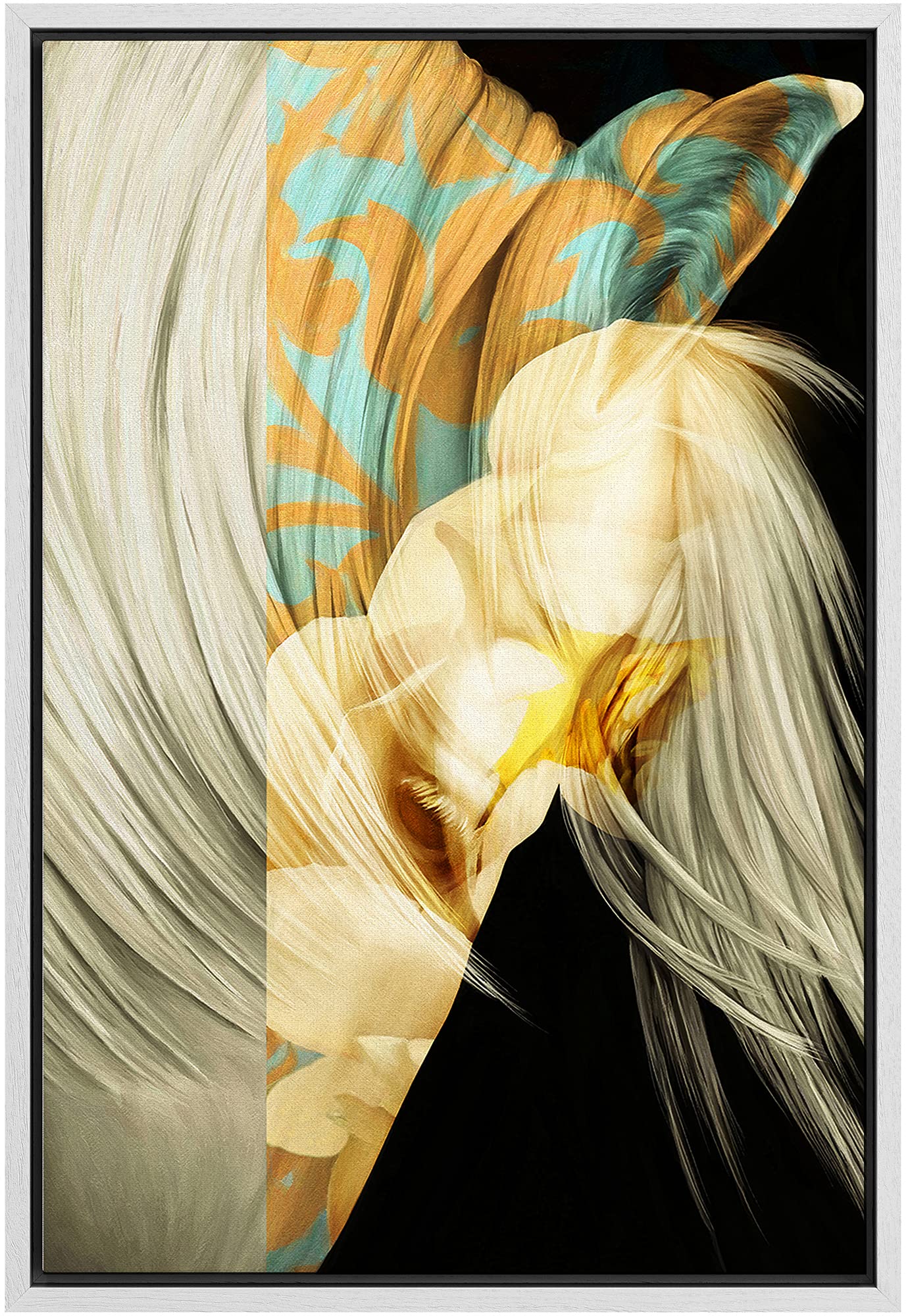 Signford Canvas Print Wall Art Side View Of Horse With Floral Tattoo Abstract Shapes Illustrations Modern Art Alternative Colorf