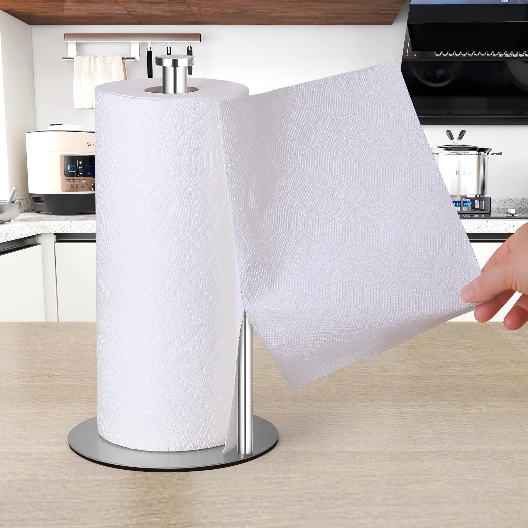 Paper Towel Holder Countertop  OBODING  Stainless Steel Kitchen Paper Towel Holder Stand for Kitchen Organization  Stainless Steel Paper Towel Holders for Standard and Large Rolls (Silver)