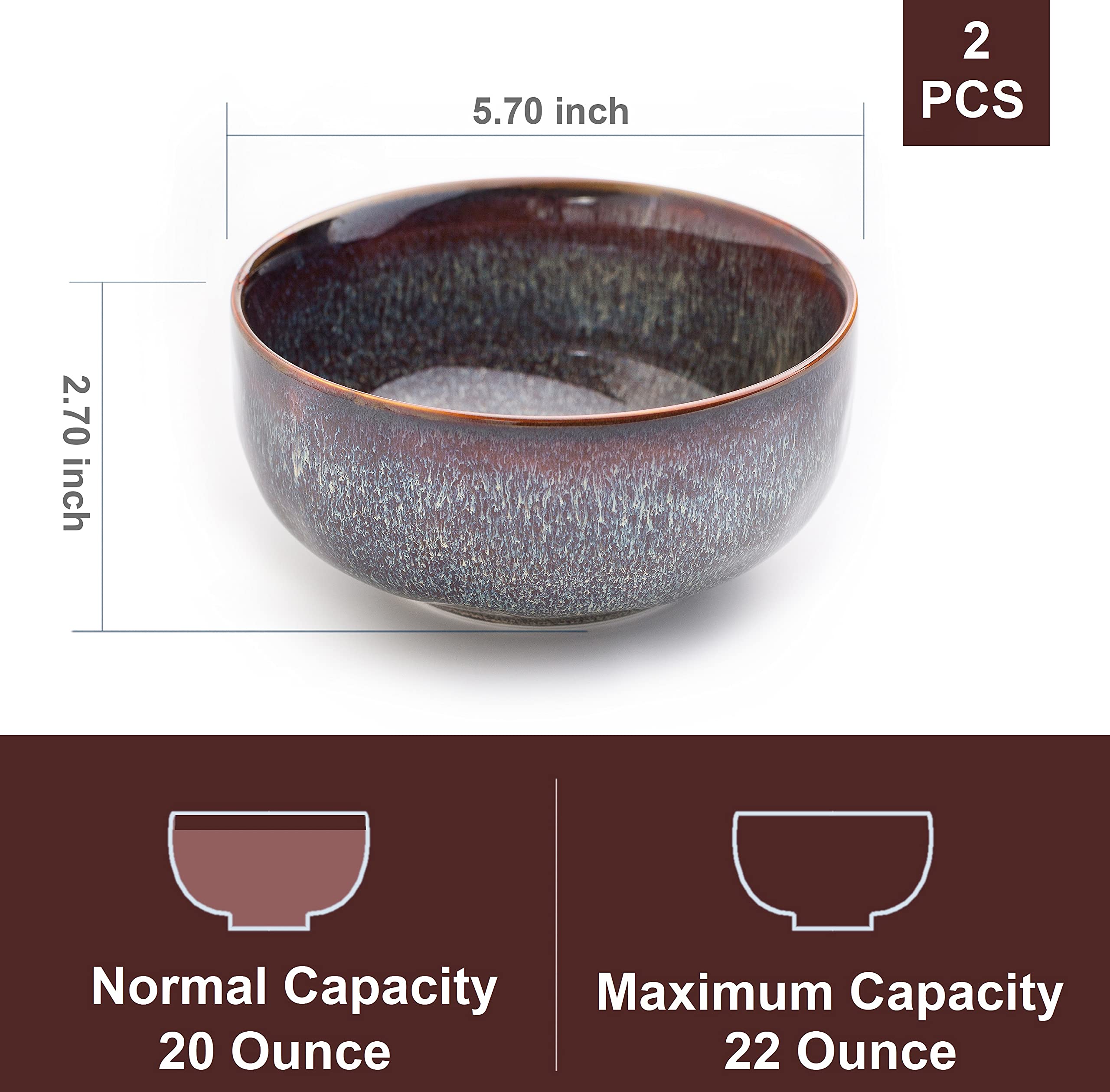 Kybscz Serving Bowls - 22 Ounce Bowls Set - Ceramic Bowl Set Of 2-5.75 Inch Salad Bowls - Soup Bowls - Cereal Bowls For Kitchen