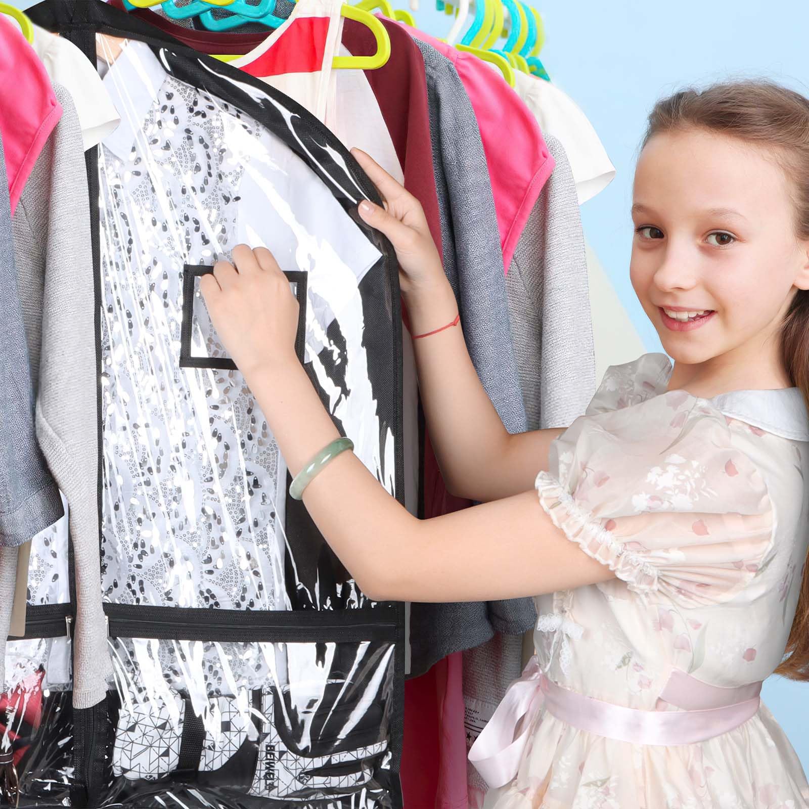 Syeeiex 3 Gusseted Clear Dance Costume Garment Bag, 40 Dance Garment Bags for Dancers with 4 Zippered Pocket & Can Hold 1-3 Da