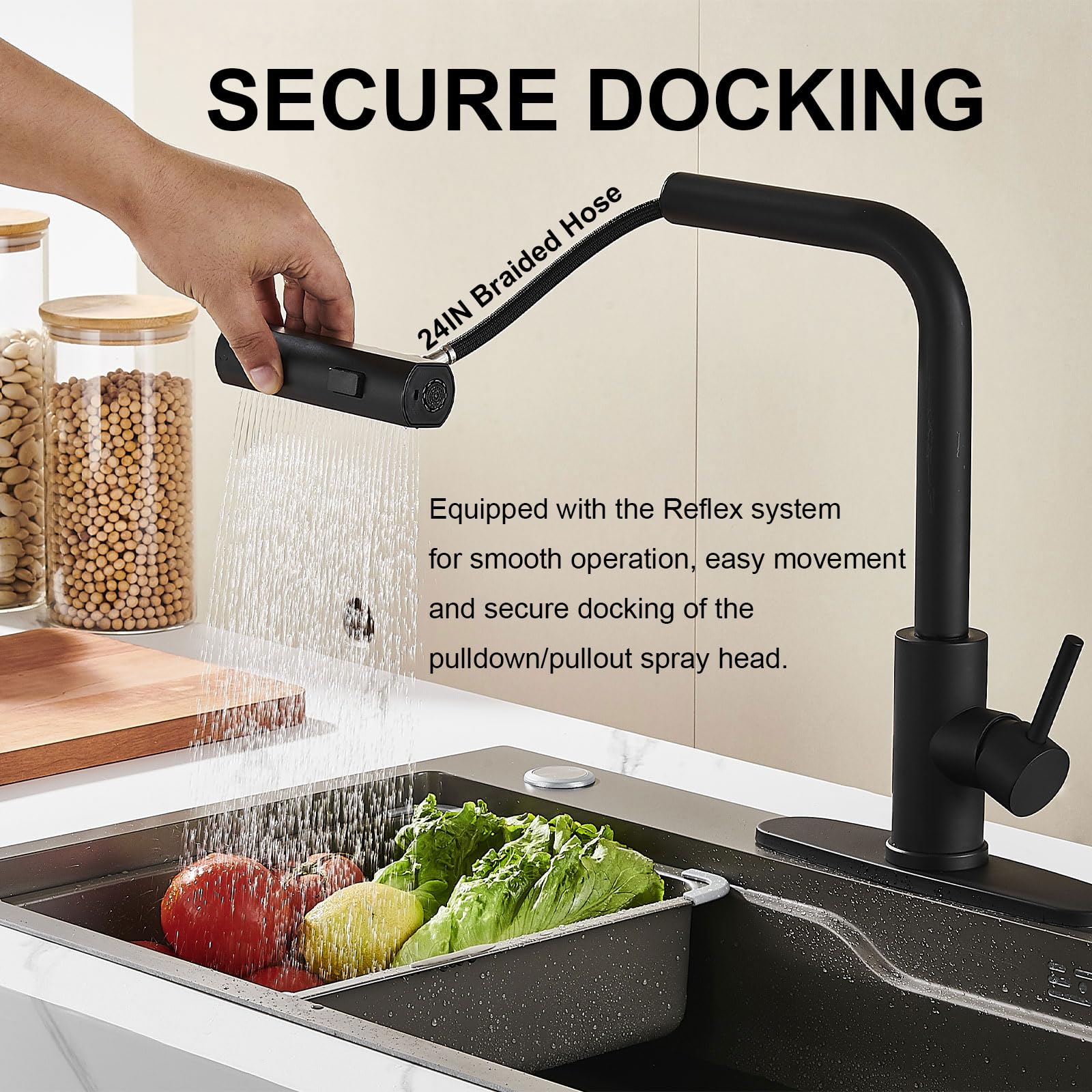 Avsiile Kitchen Faucet With Pull Down Sprayer, Black Waterfall Touch Single Hole Stainless Steel Kitchen Sink Faucets, Commercia