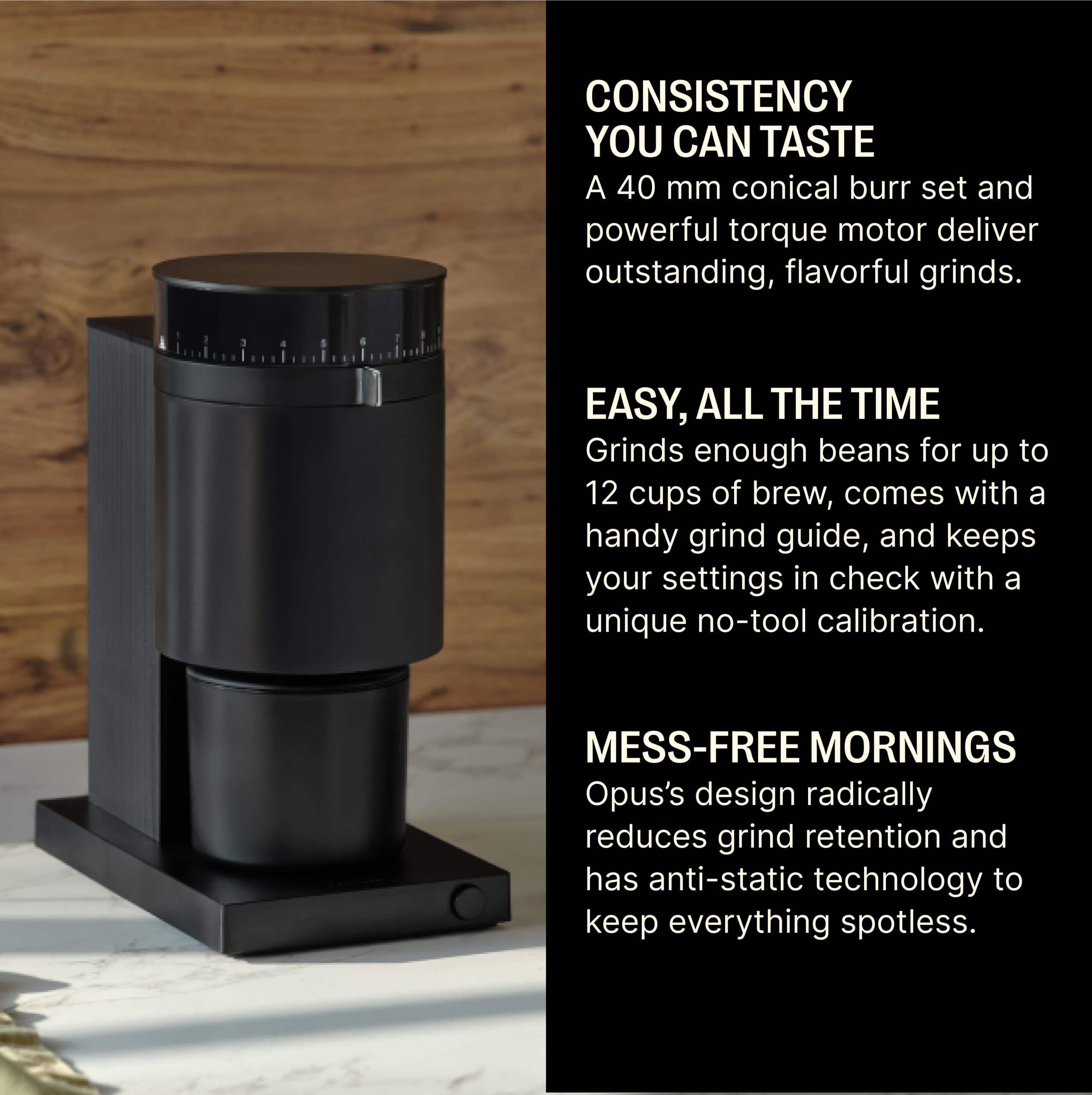 Fellow Opus Conical Burr Coffee Grinder - All Purpose Electric - Espresso Grinder with 41 Settings for Drip  French Press  & Cold Brew - Matte Black