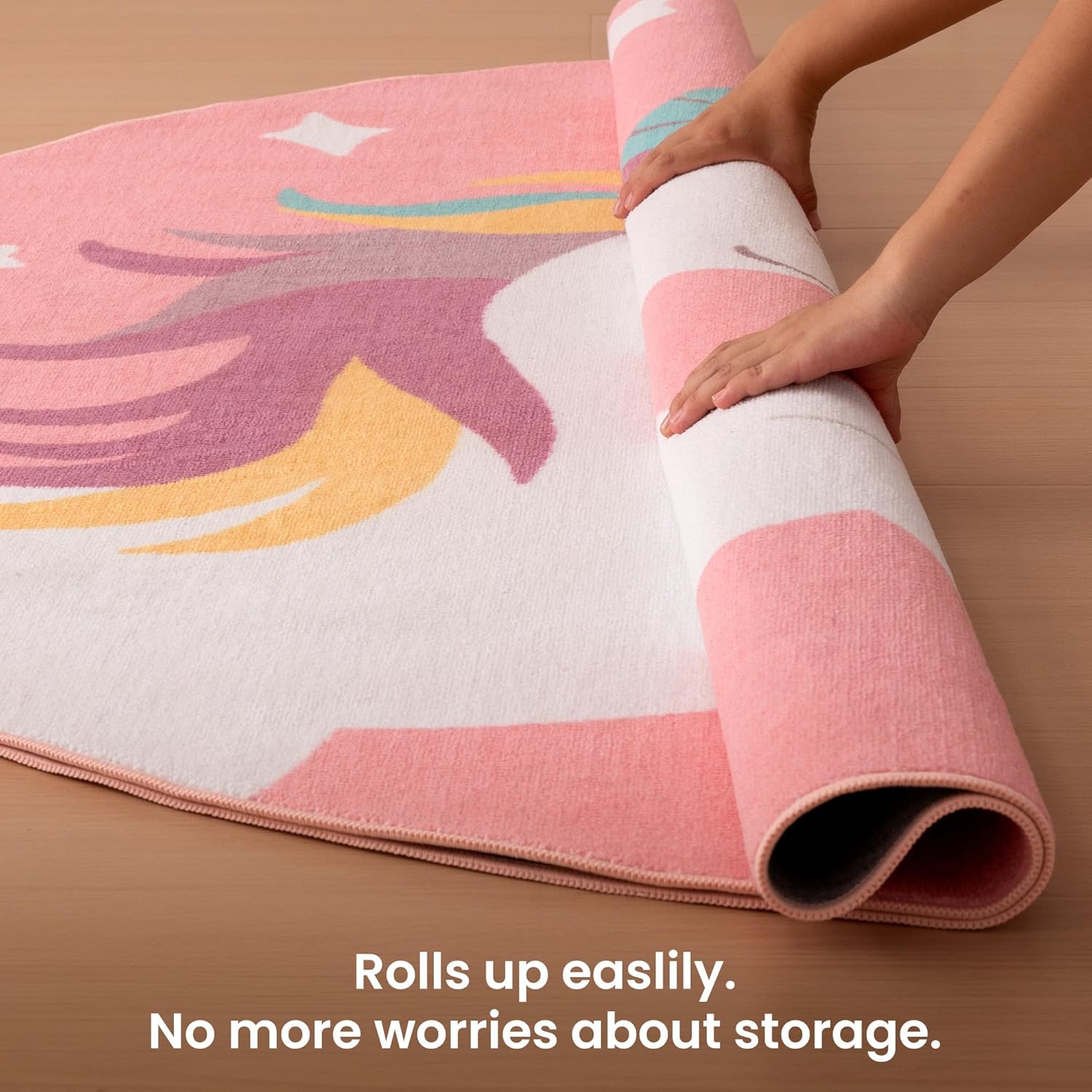 Machine Washable Non Slip Kids Rugs for Living Room & Bedroom - Pink Unicorn