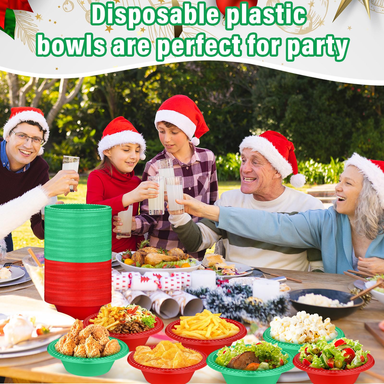 Layhit 100 Pcs Valentines Day Christmas Disposable Plastic Bowls 12 oz Soup Dessert Salad Bowl Candy Snack Plate Serving Suppli
