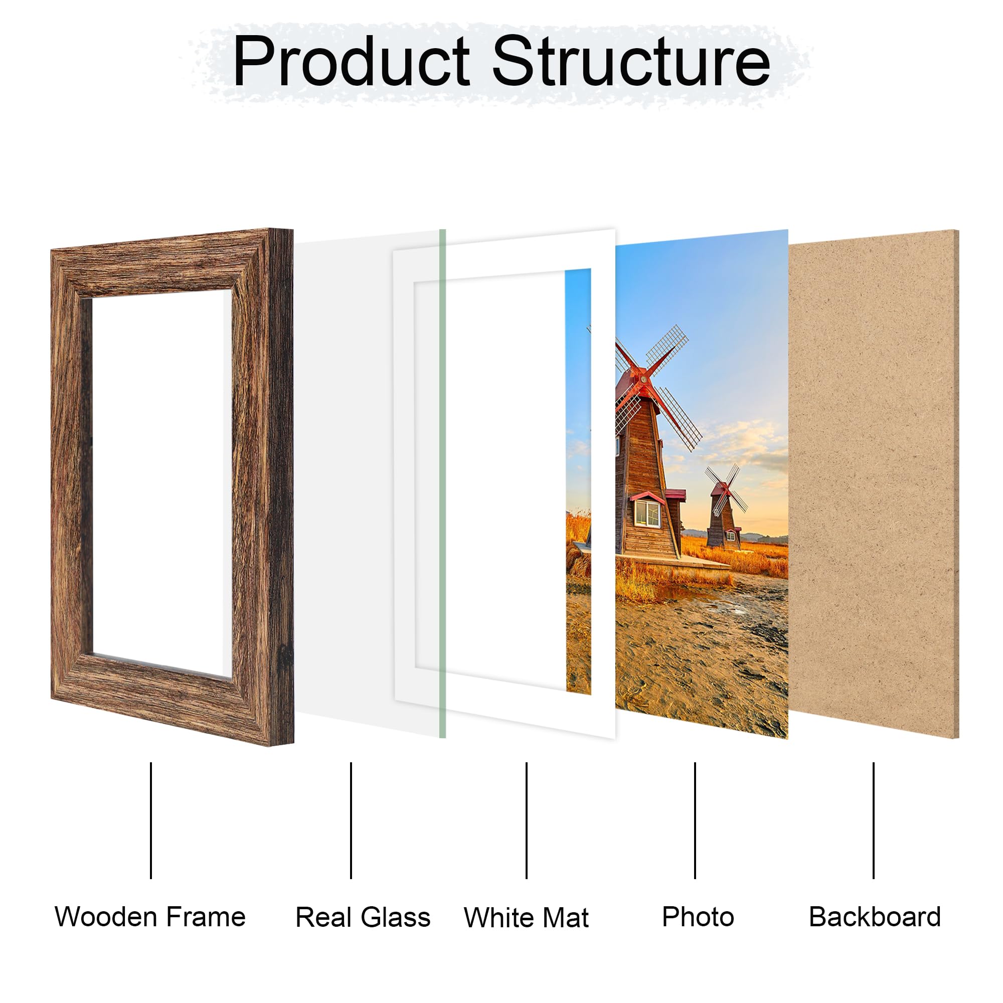 ccdcc 4x6 Picture Frame Set of 4, 4 x 6 Wood Photo Frames with Mat for 3.5x5, Natural Wooden Frame with Real Glass Cover for Wal