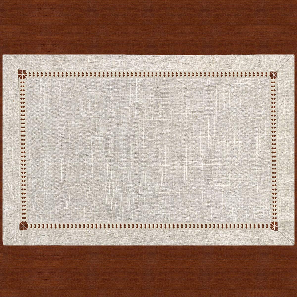 Grelucgo Handmade Hemstitched Table Placemats, Rectangle 12X18 Inch Set Of 6, Natural Color