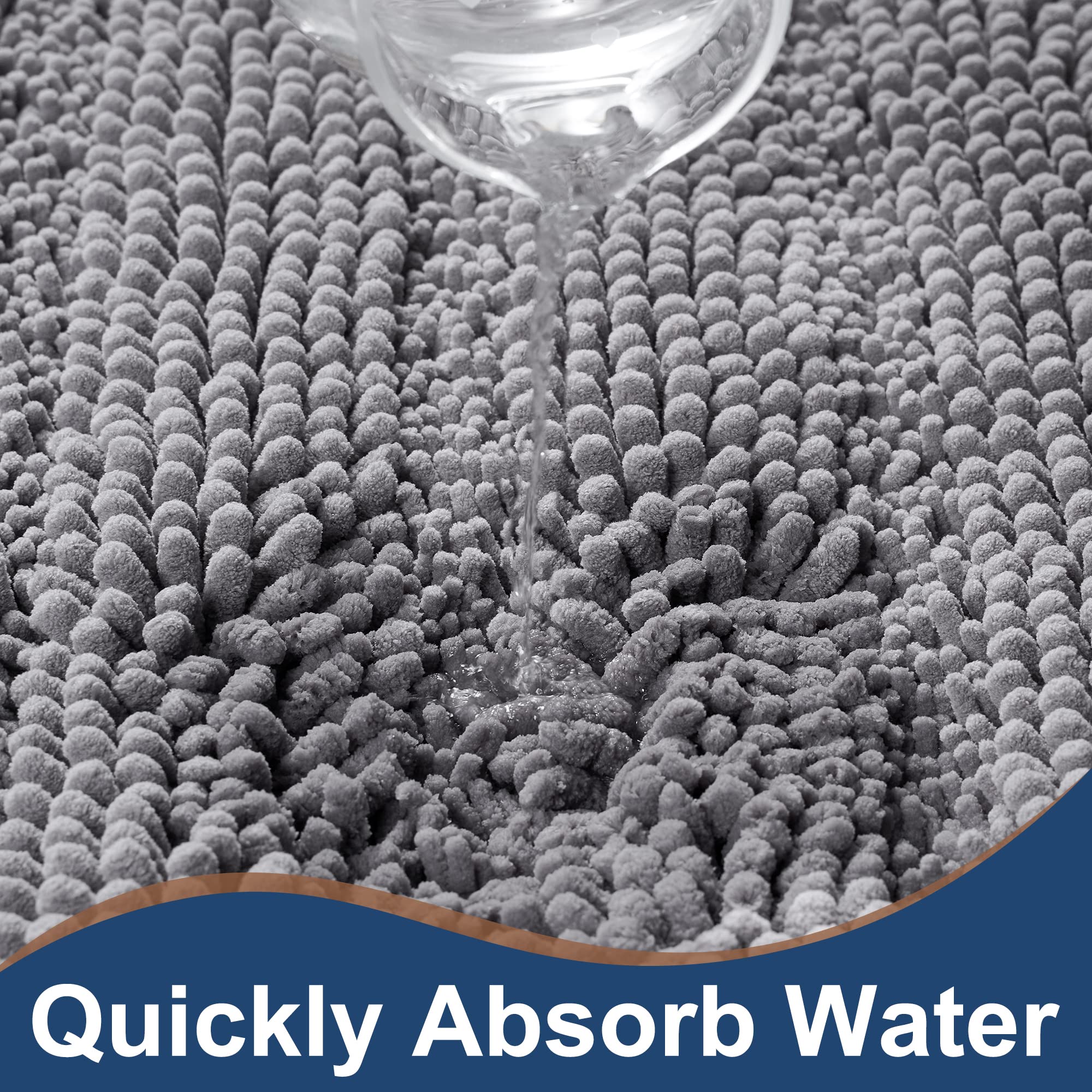 Floleopa Non Slip Thick Shaggy Chenille Grey Bathroom Rug Sets 2 Piece, Thickened Hot Melt Rubber Bottom Bath Mats For Bathroom,