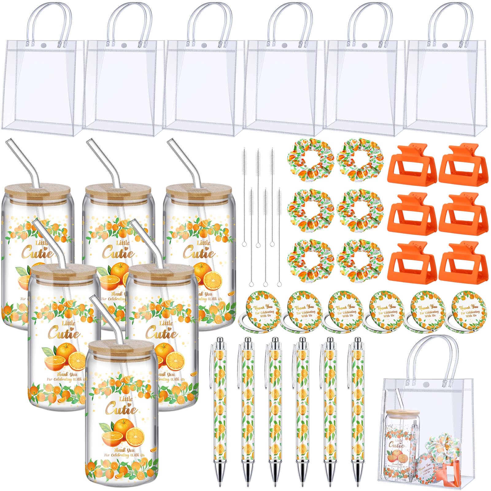 Boao 6 Set Baby Shower Game Prizes for Player Winners Tumblers with Lids Straws Mirrors Hair Scrunchies Pens Hair Clips Gift Bag
