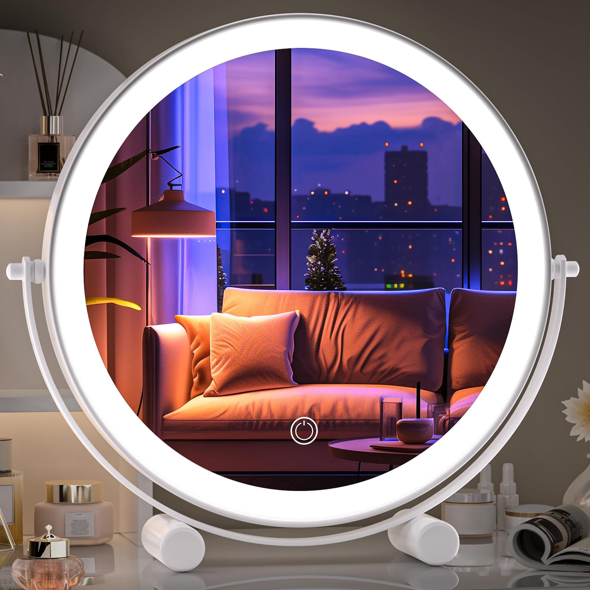 Hasipu 10-Inch Lighted Makeup Mirror With Magnification, White Frame Rechargeable 3000 Mah Vanity Mirror With Lights, Desk Mirro