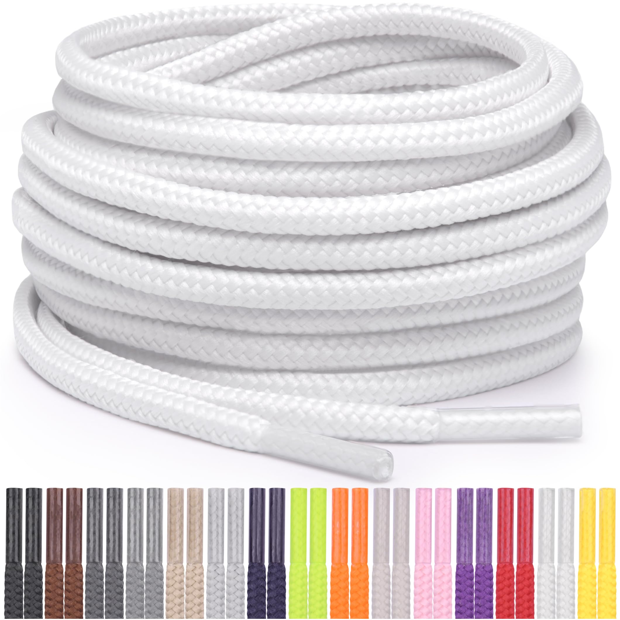 Miscly Round Shoelaces 1 Pair] 532 Thick - For Shoes, Sneakers  Boots (27, White)