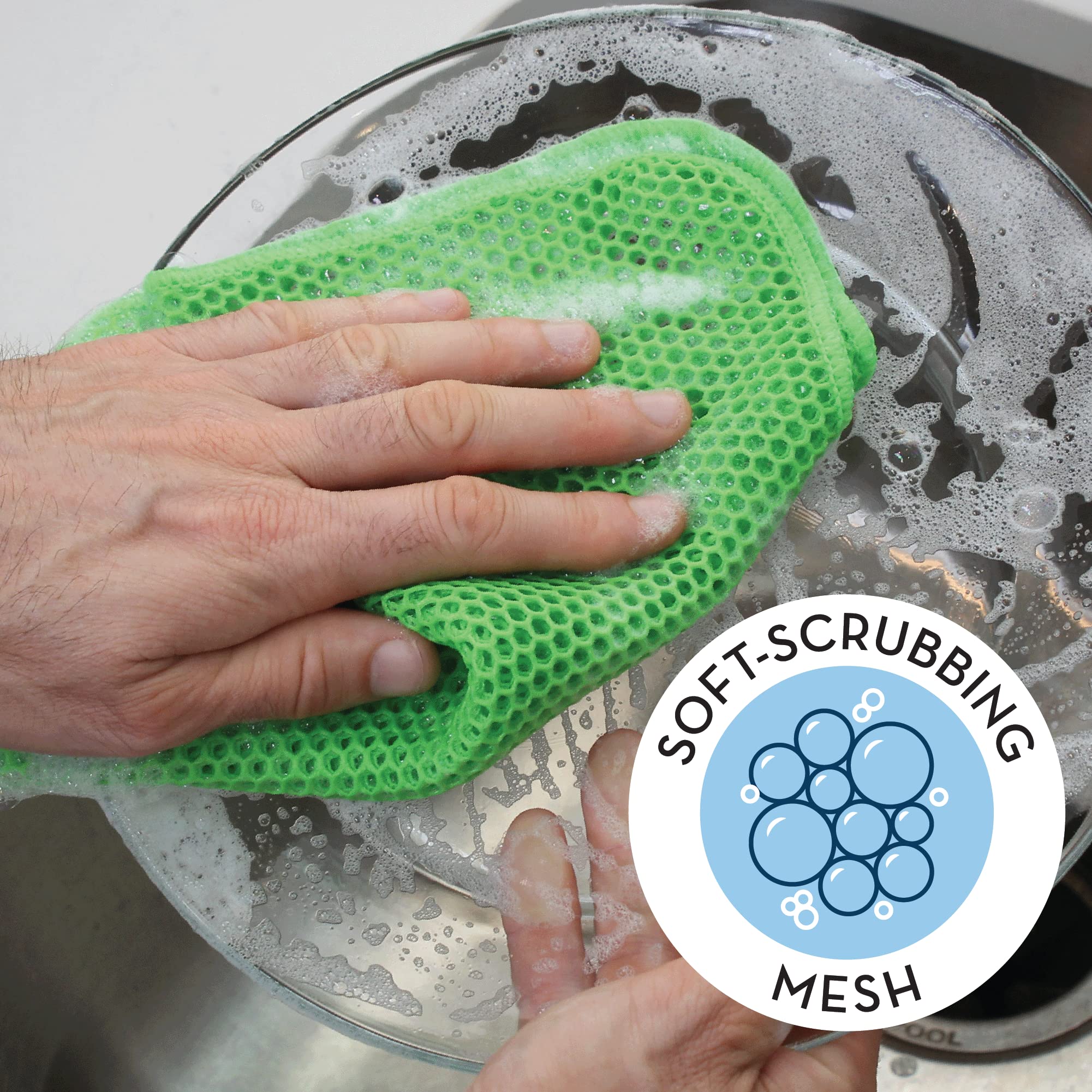S&T Inc. Mesh Dish Scrubber, Kitchen Dish Cloths For Washing Dishes, Green, 11.5 Inches X 11.5 Inches, 3 Pack