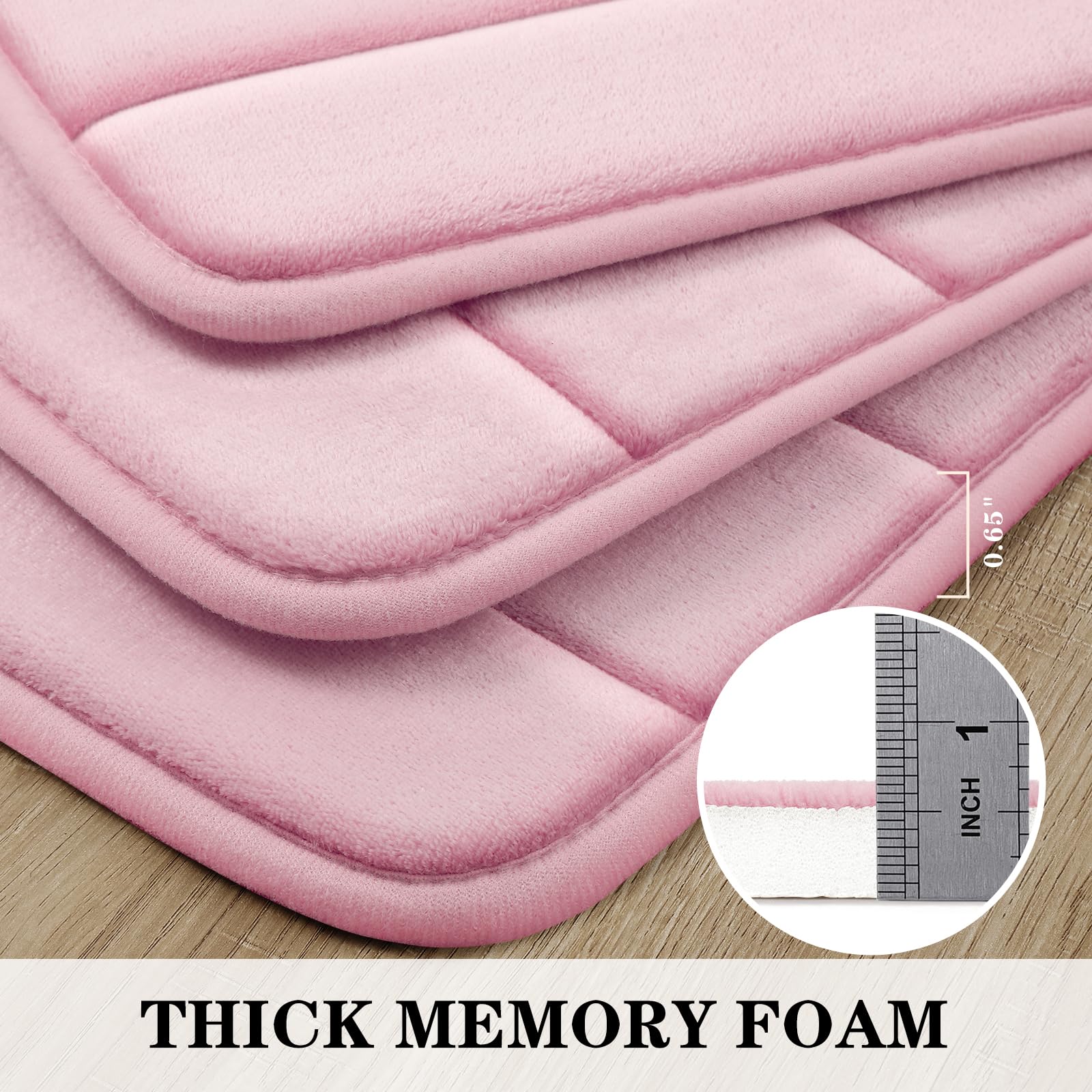 Bysure Bathroom Rugs Sets 2 Piece, Memory Foam Non Slip Extra Soft Absorbent Machine Washable Toilet Bath Mats (Pink, 17X24+20X3
