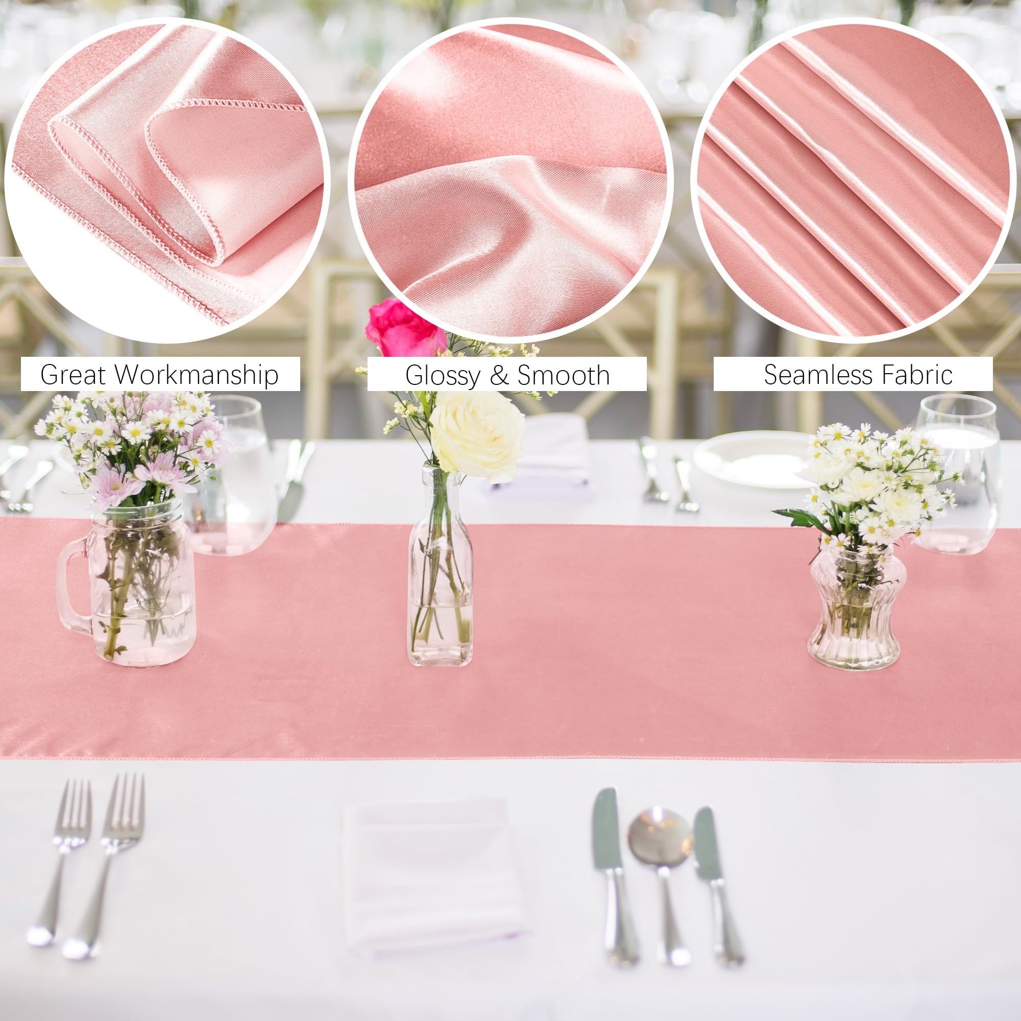Aneco 12 Pack Satin Table Runner 12 X 108 Inch Rose Gold Long Wedding Satin Silk Table Runner For Wedding Banquet Graduations Bi