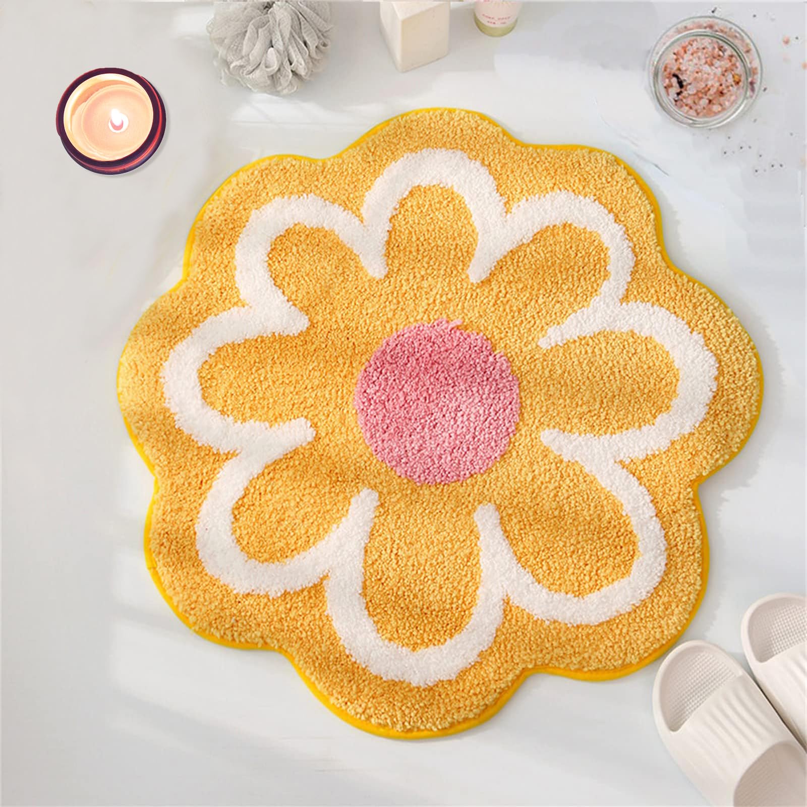 YRXRUS Flower Bath Mat, Yellow Bathroom Rug, Beauty Bath Mats, Ultra Soft Microfiber Bath Rug, Machine Washable Flower Rug, Show