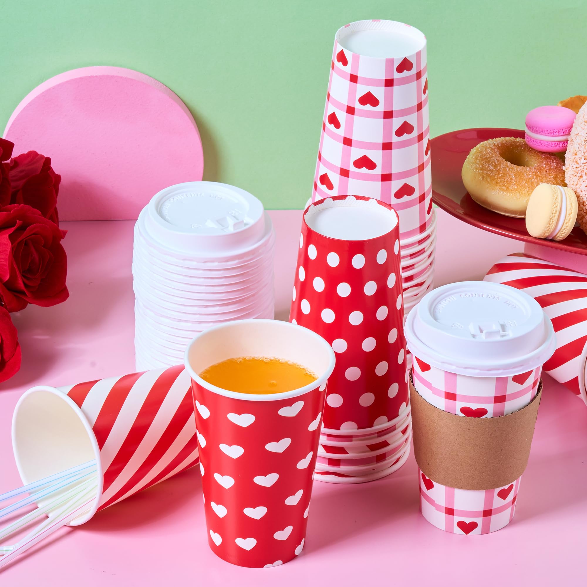 Joyin 24Pcs Valentine'S Day Disposable Cups With Cup Sleeve And Lid For Kids Party Favors, Classroom Exchange Prizes, Valentines