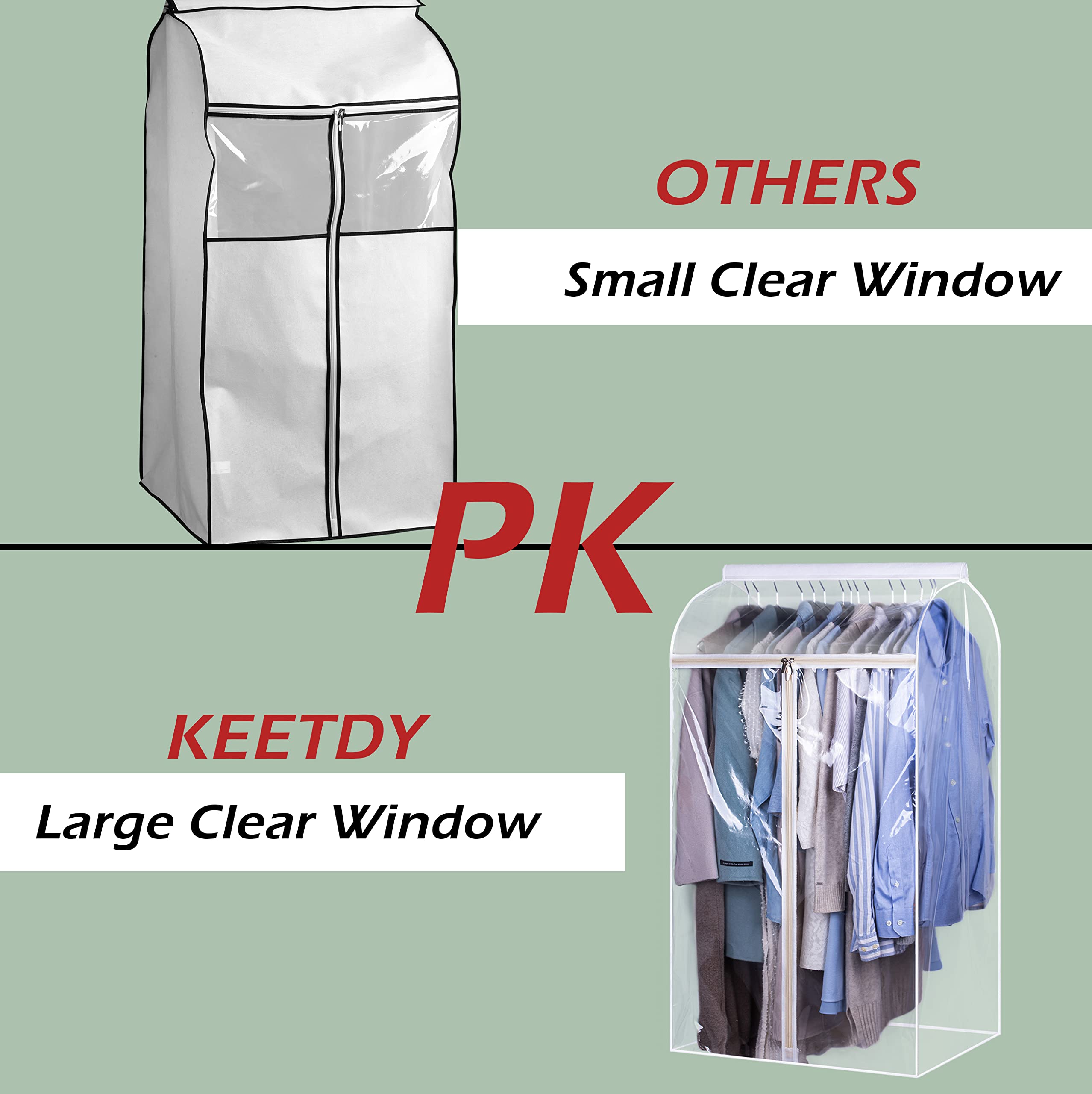KEETDY 43" Hanging Garment Bag with Clear Window - Closet Storage Cover for Suits & Coats, Model 4K005CC