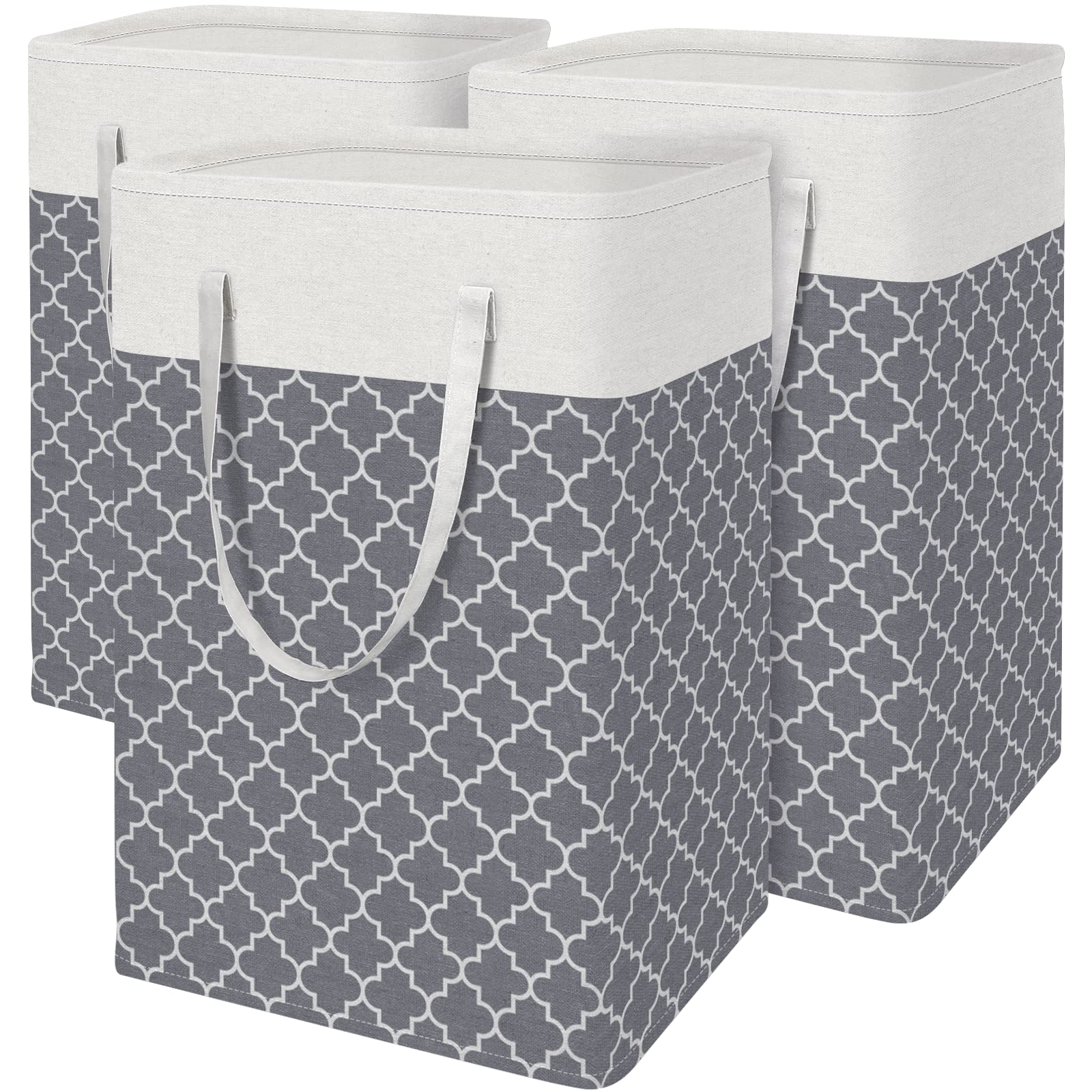 Blisstotes 3-Pack Laundry Basket, Freestanding&Waterproof Laundry Hamper, Collapsible Tall Clothes Hamper With Easy Carry Handle