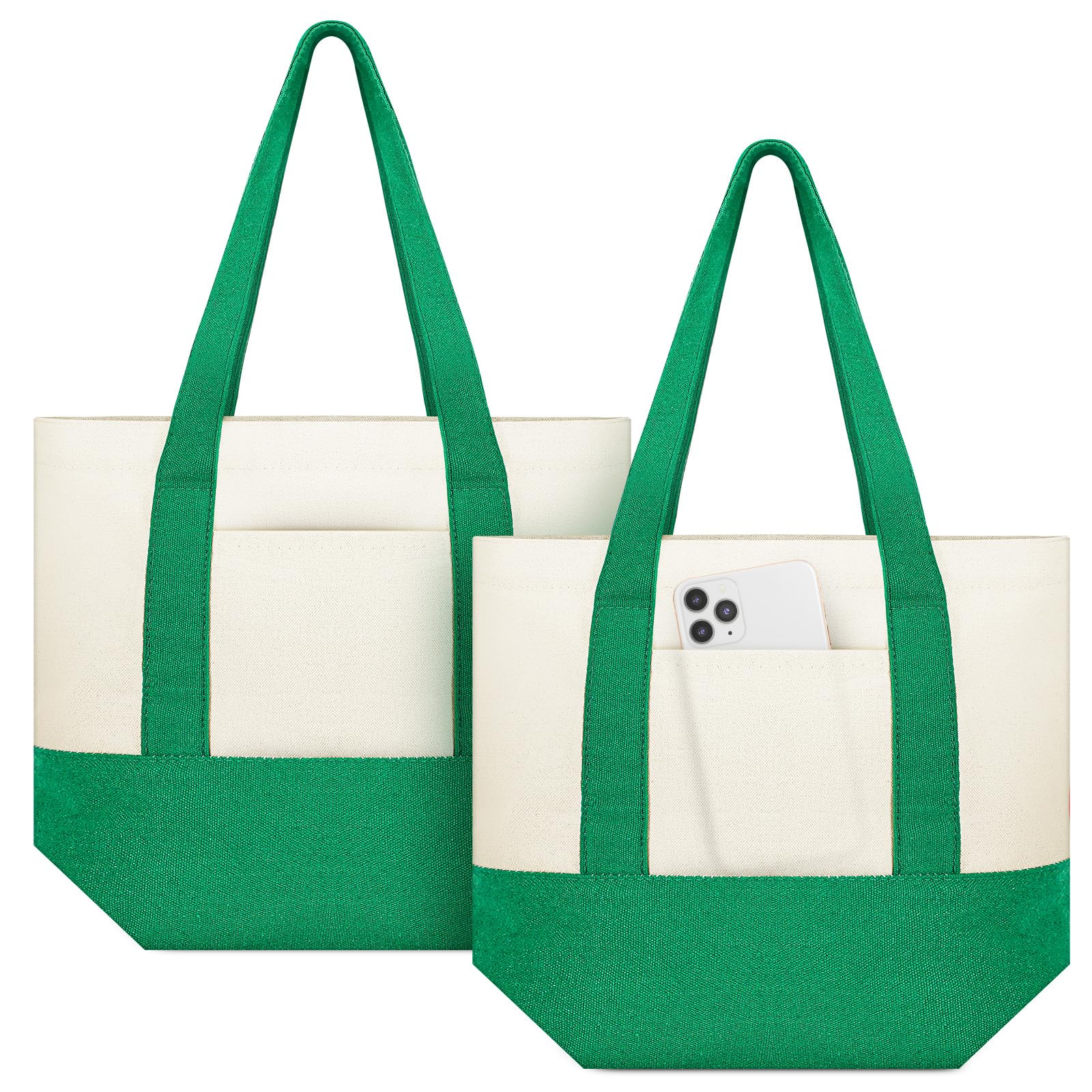 Amylove Canvas Tote Bag with Pockets Duty Canvas Sublimation Blank Small Bag Mini Reusable Tote for Crafts DIY(13 X 11,Green,2 P