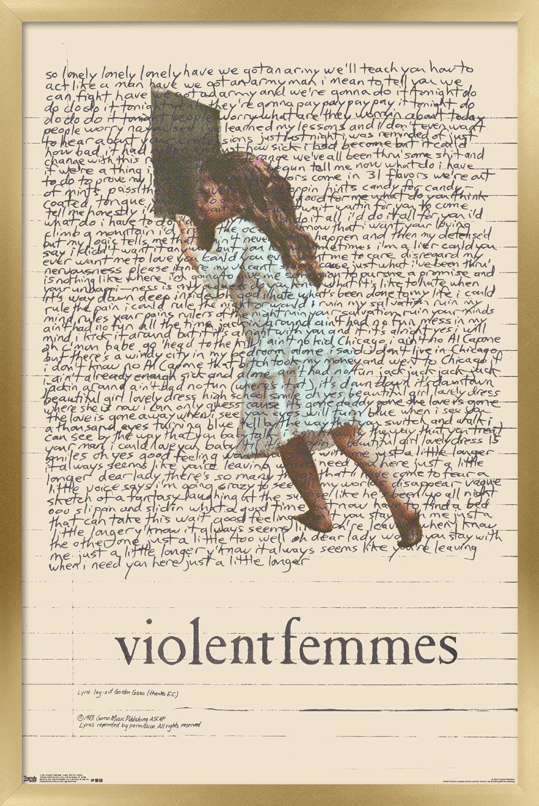 Trends International Violent Femmes - Lyric Girl Tea Towel Wall Poster, 14.725'' X 22.375'', Gold Framed Version