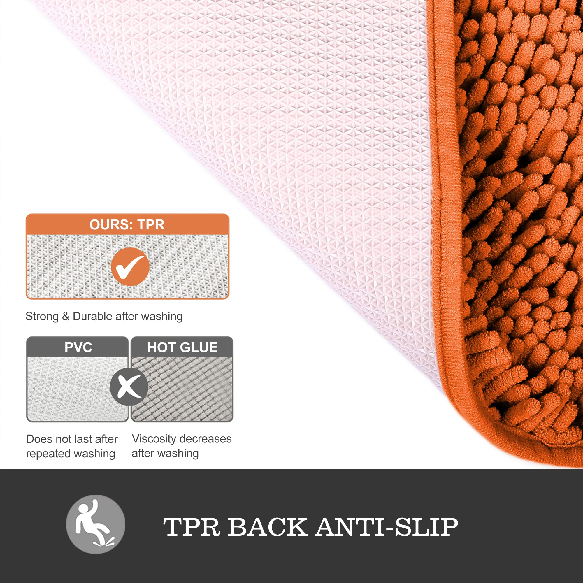 Yeaban Burnt Orange Bathroom Rugs Sets 2 Piece - Thick Chenille Bath Mats | Absorbent And Washable Bath Rug Non-Slip, Plush And
