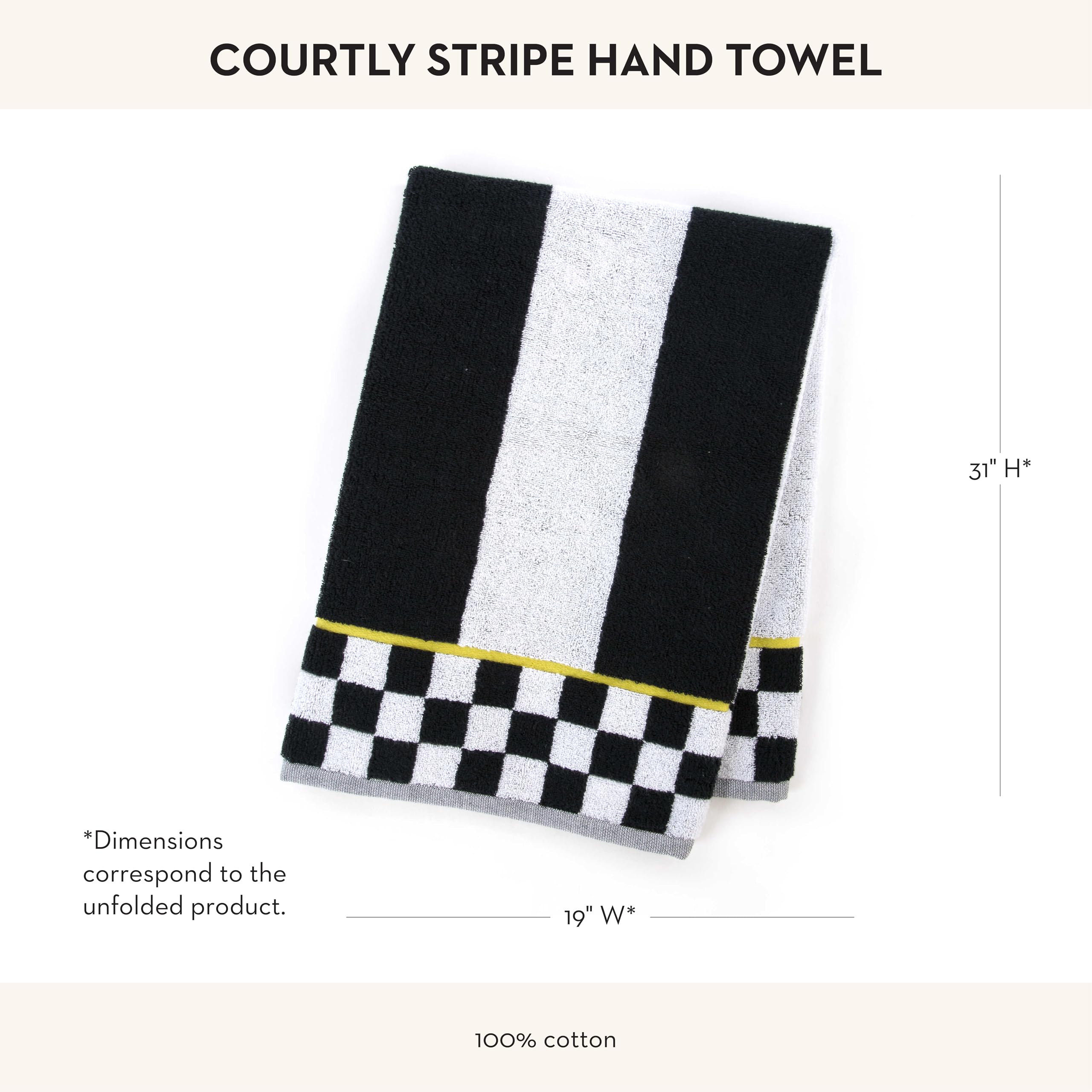 Mackenzie-Childs Hand Towel, Cute Decorative Hand Towel For Bathroom And Kitchen, Black-And-White Courtly Stripe