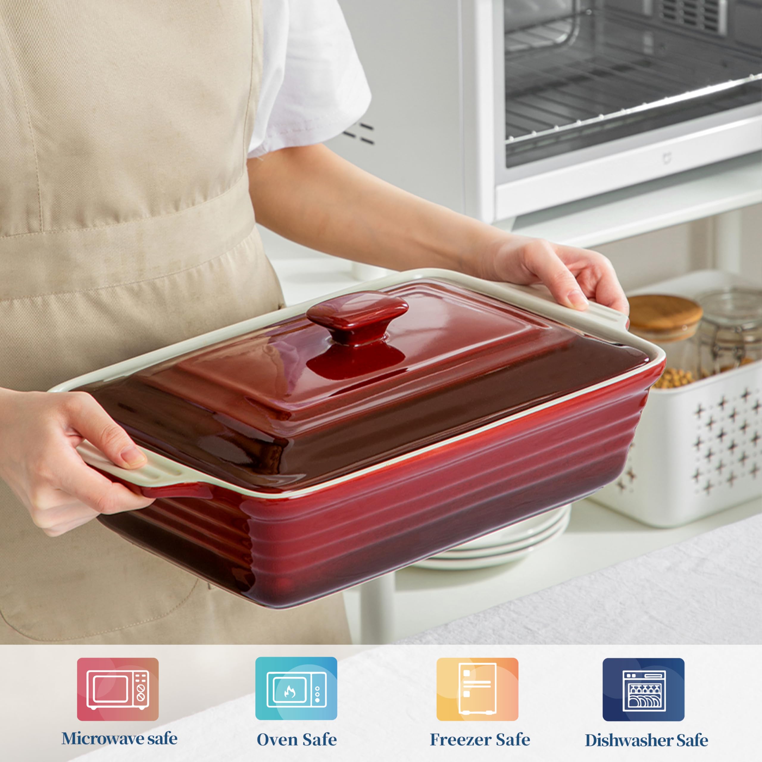 Lovecasa Nonstick Casserole Dish With Lid, 4.5 Quart Lasagna Pan Deep, 9X13 Ceramic Baking Dish For Dinner, Banquet, And Party,
