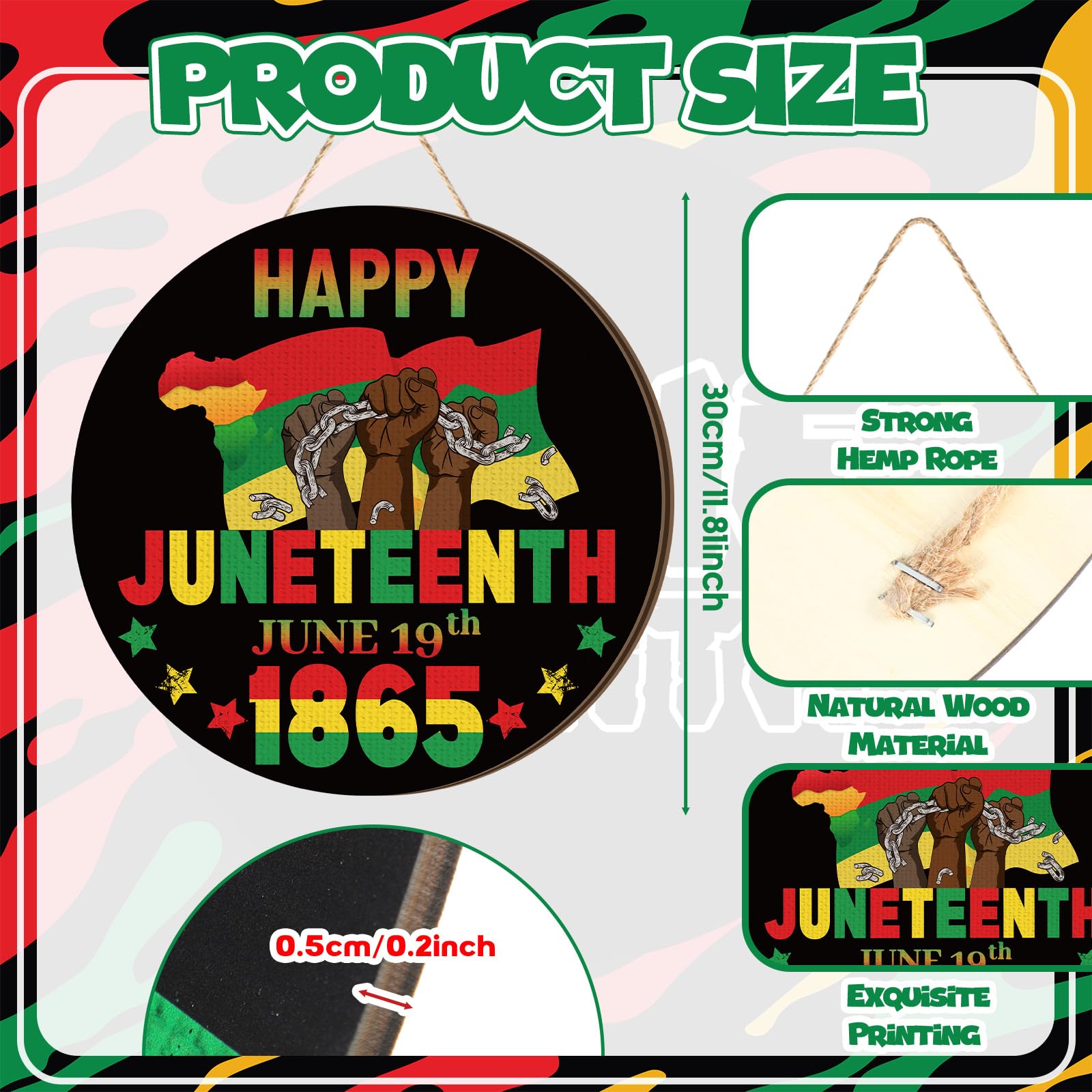3 Pcs Juneteenth Decoration 12 Inch Juneteenth Wooden Door Sign Africa America Outdoor Decoration June 19th Freedom Memorial Ind