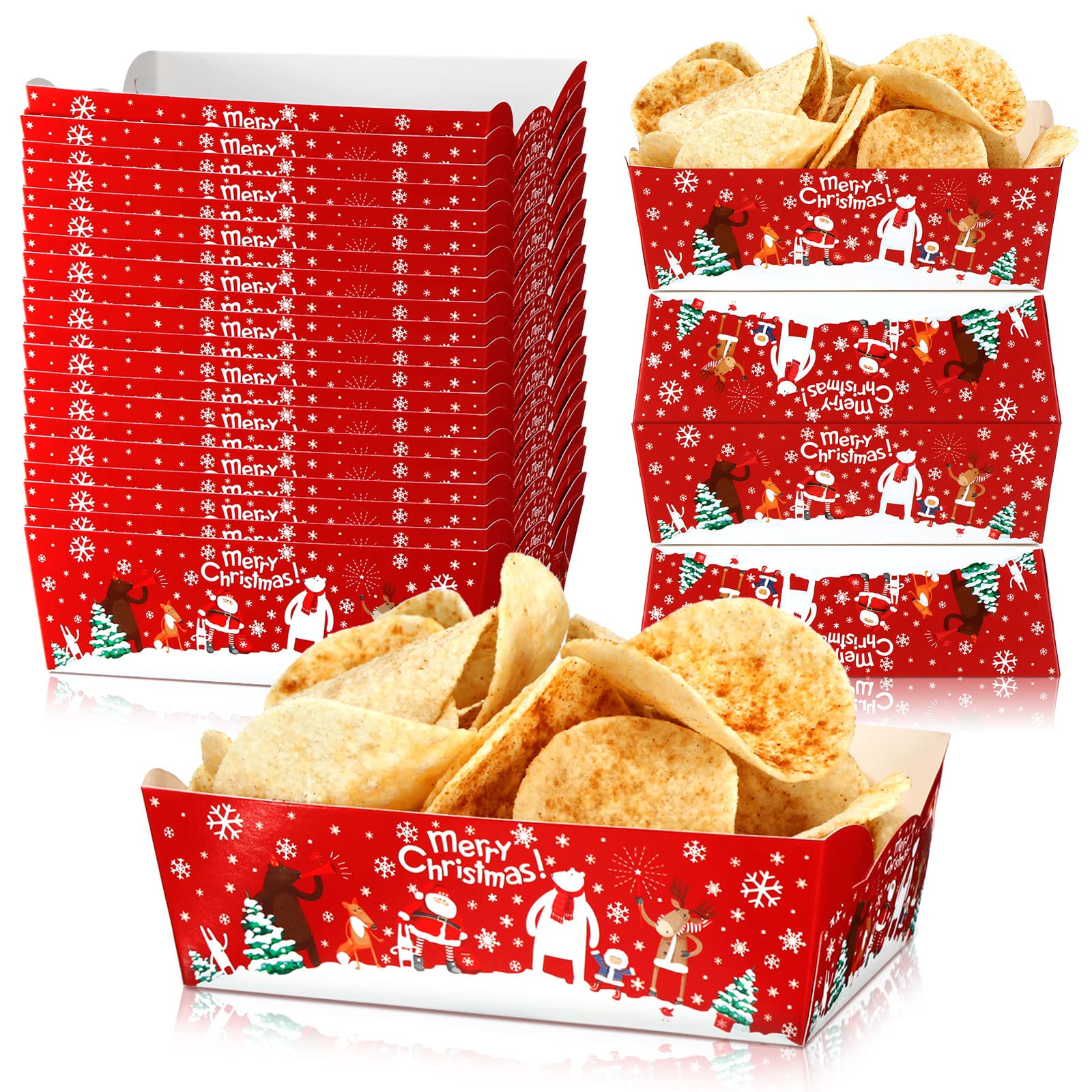 Cunhill 60 Pack Christmas Party Supplies Christmas Plates Paper Serving Tray Paper Food Boats Food Tray For Concession, Condimen