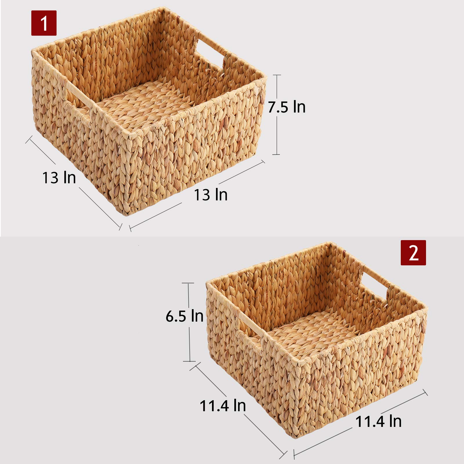 HOONEX Water Hyacinth Storage Baskets for Organizing  Decorative Wicker Baskets with Carrying Handles  Set of 2  Natural