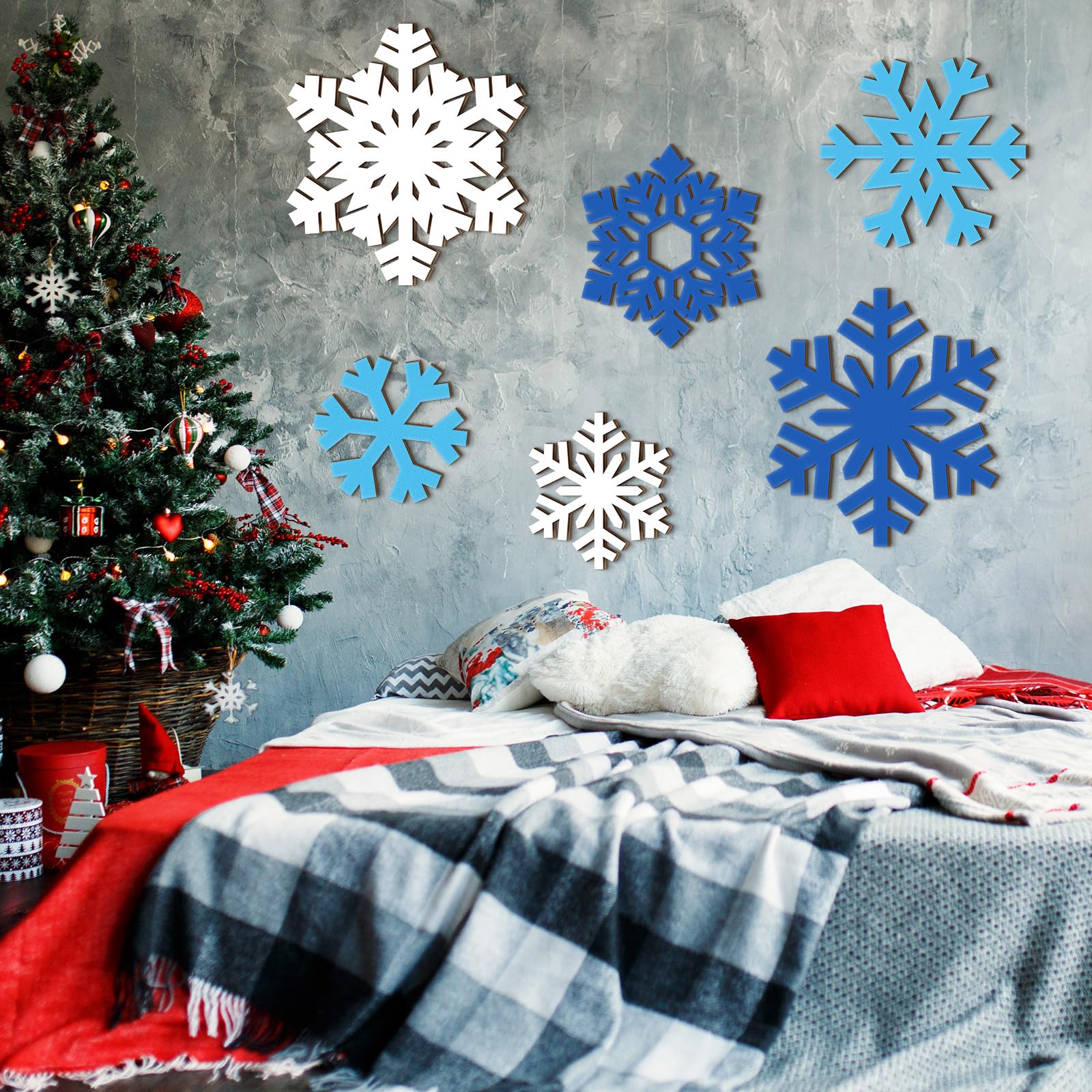 Thyle 6 Pcs Winter Wooden Sign Decoration for Wall Snowflake Shape Sign 3 Sizes Snowflake Hanging Plaques Rustic Wood Wall Holid