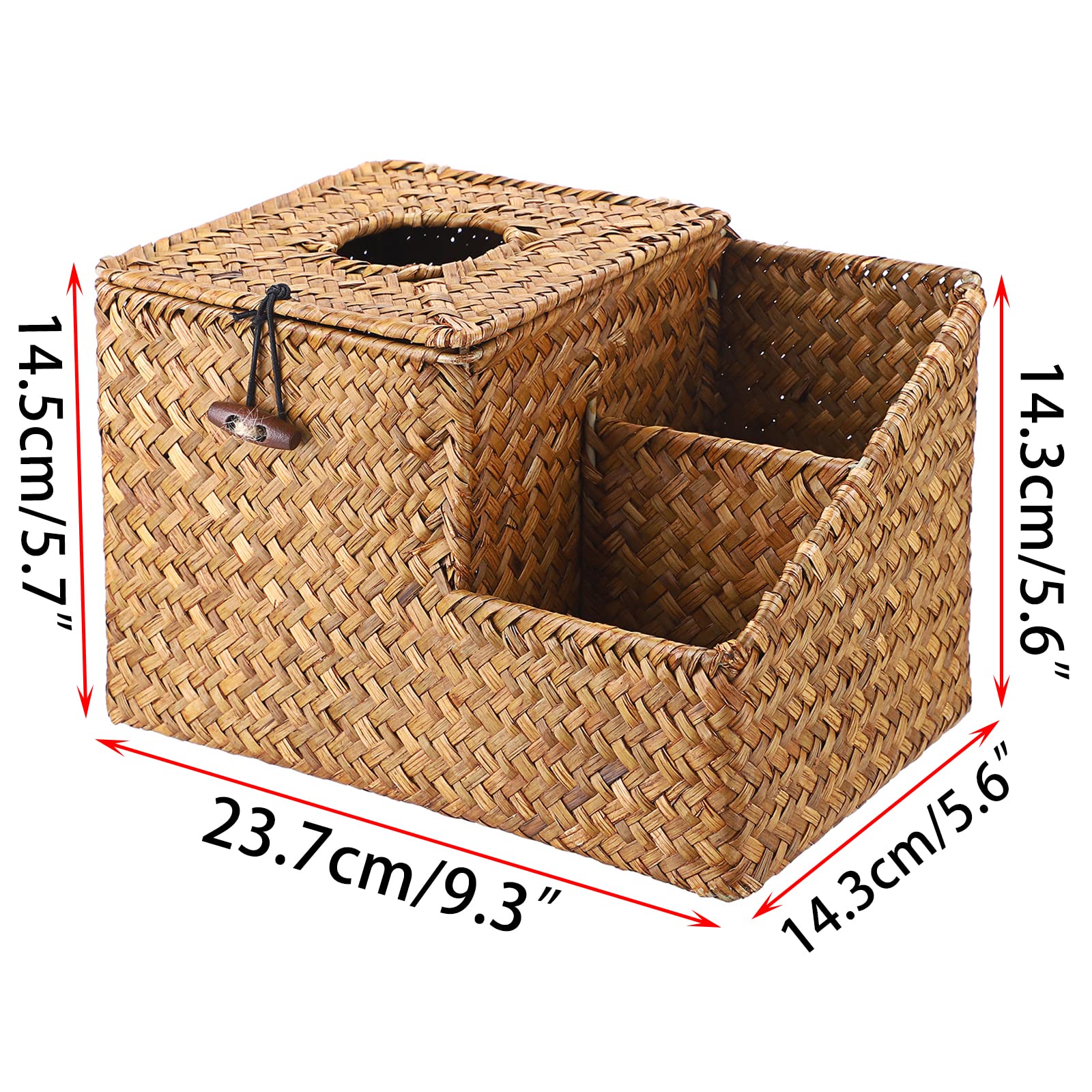 Sumnacon Square Woven Tissue Box Cover - Decorative Cube Tissue Box Holder With Side Organizer, Rustic Seagrass Tissue Box For L