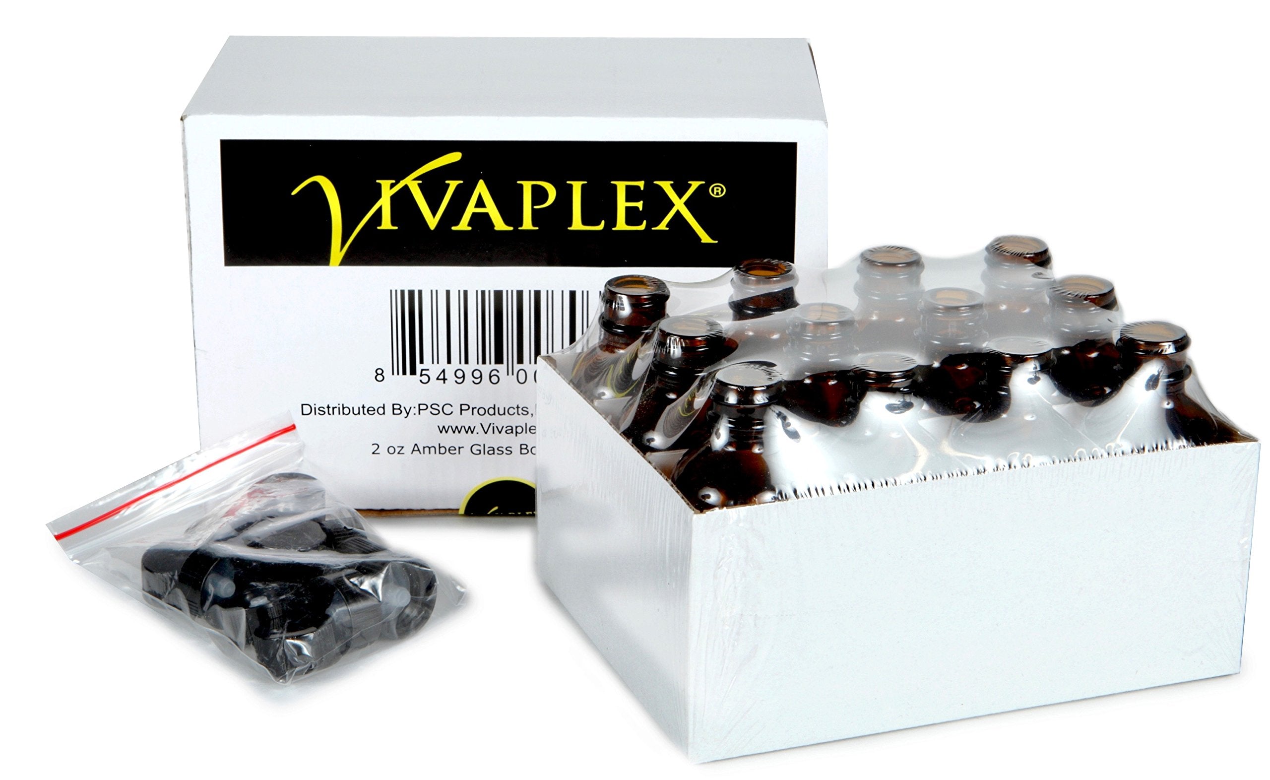 Vivaplex  12  Amber  2 oz Glass Bottles  with Lids