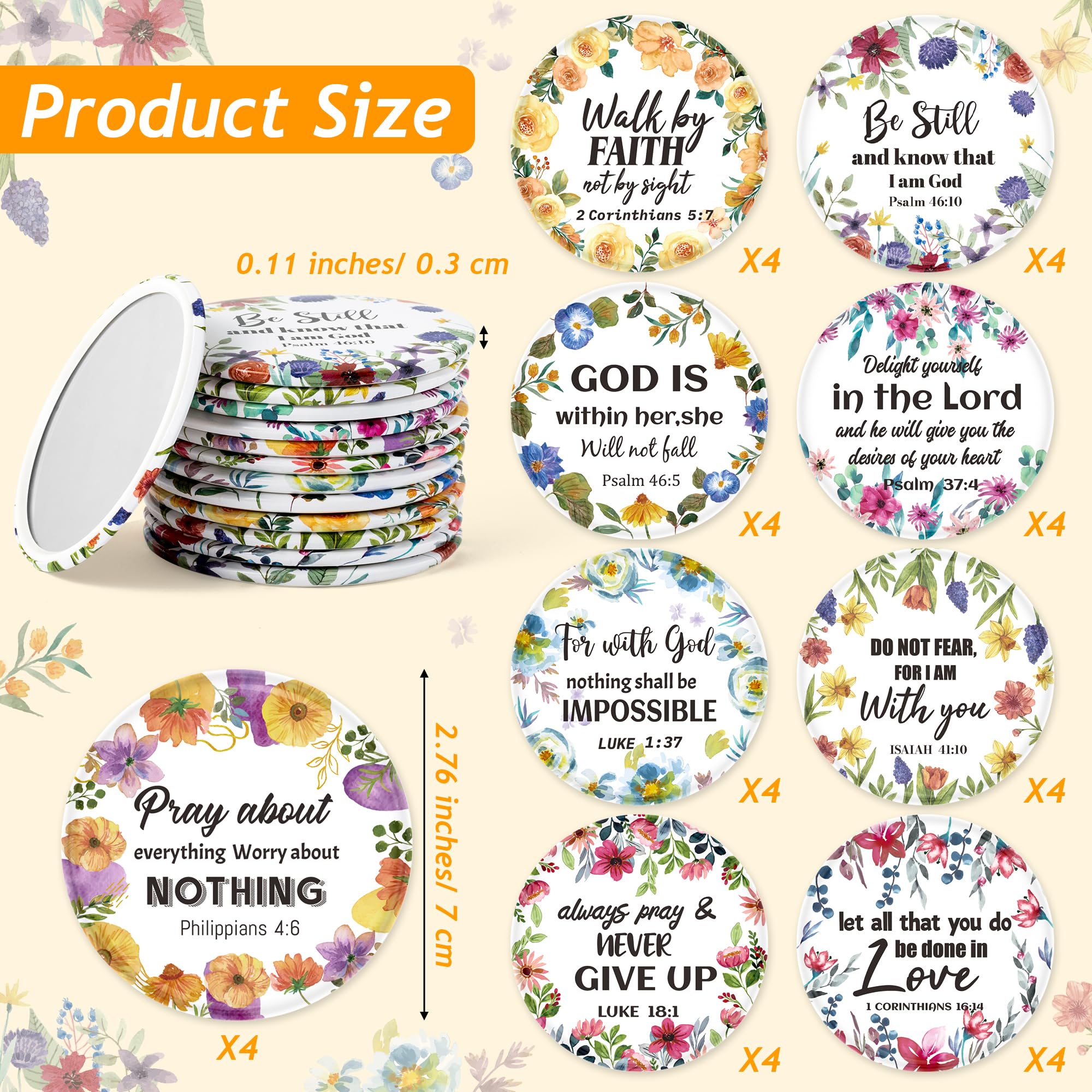 Y1Tvei Bible Verse Compact Mirrors - 36Pcs Floral Bible Verse Mini Compact Mirrors Christian Gifts Bulk Inspirational Small Port