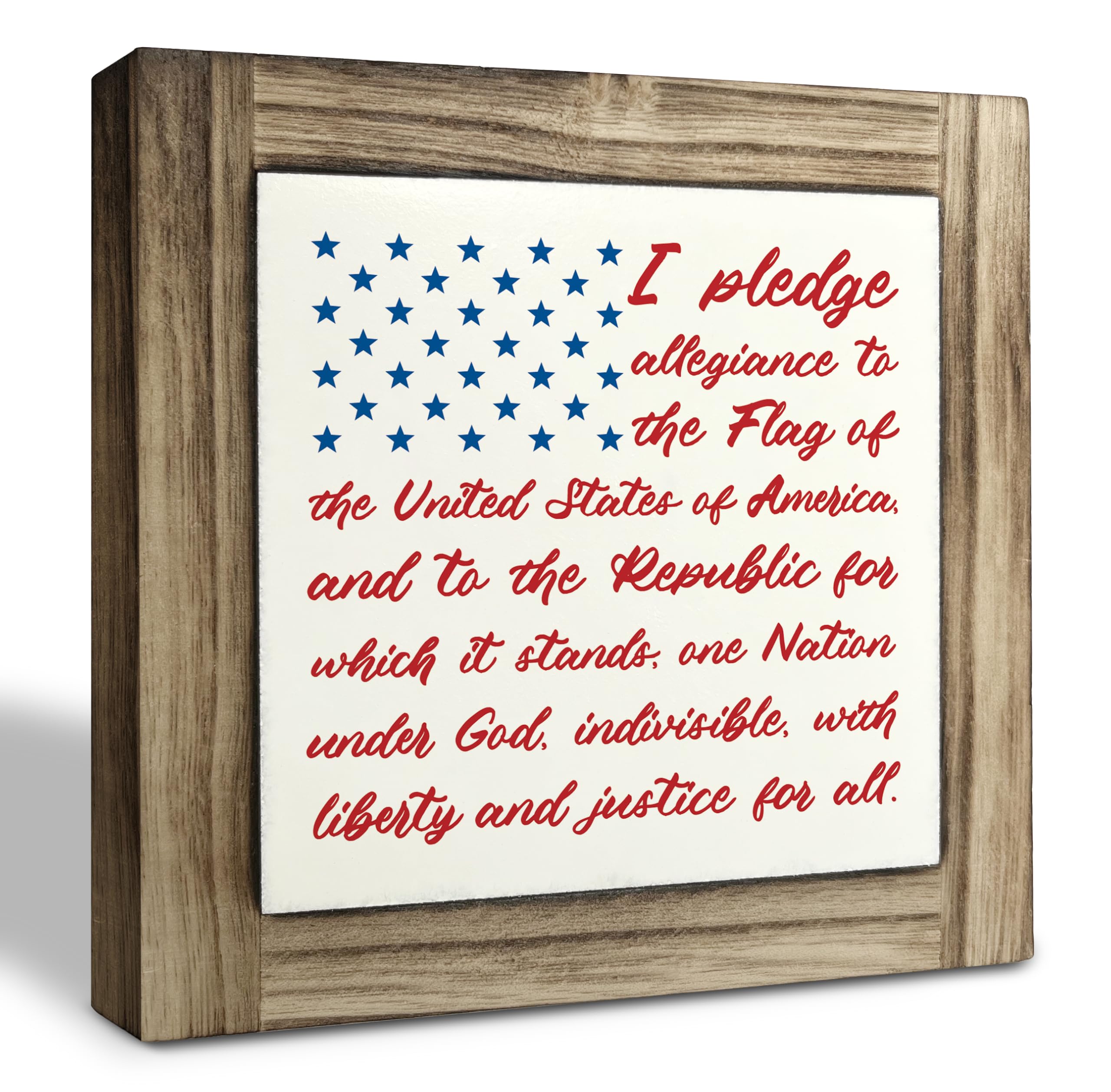 Patriotic Wood Plaque Sign, I Pledge Allegiance to the Flag of United States of America, Box Wood Plaques Desk D  cor, American 