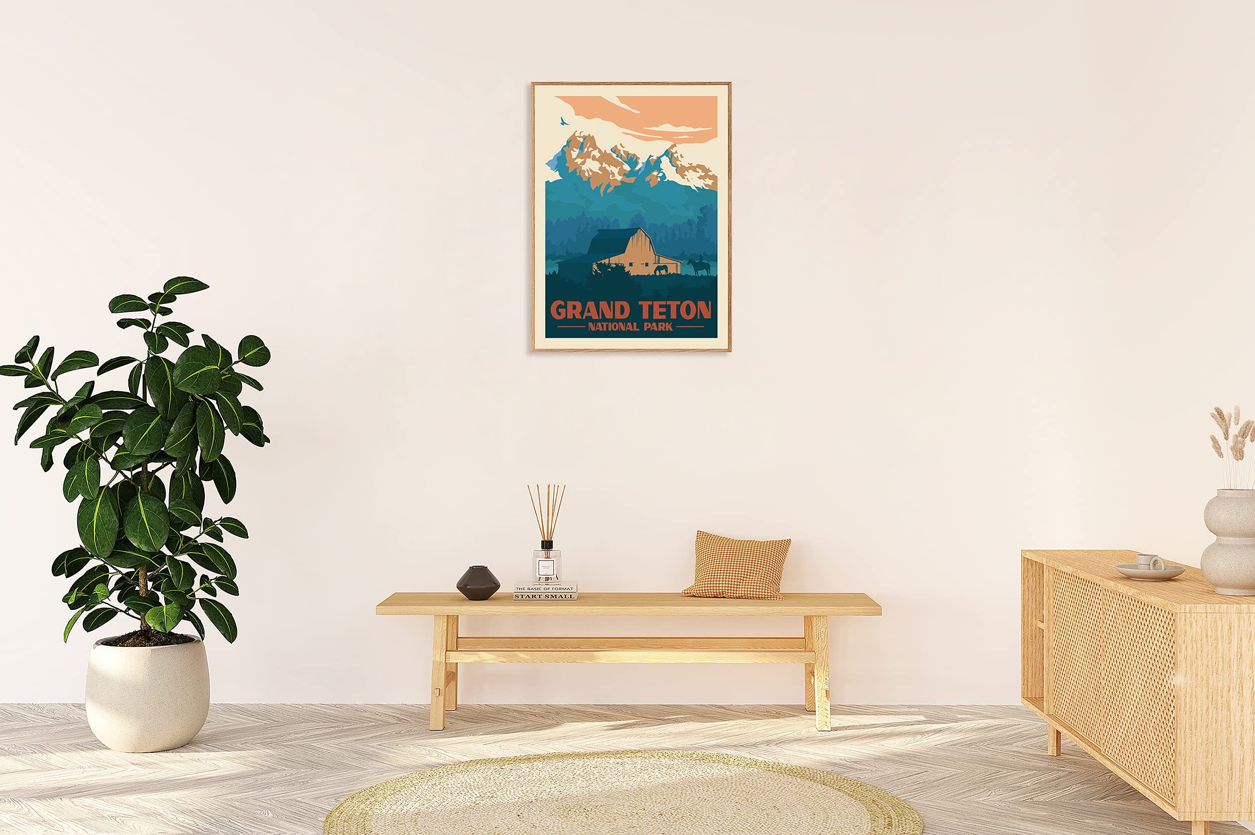 HerZii Prints Grand Teton National Park Wall Art Set - Vintage Posters, 16x12 UNFRAMED, Wood Material, Nature Decor