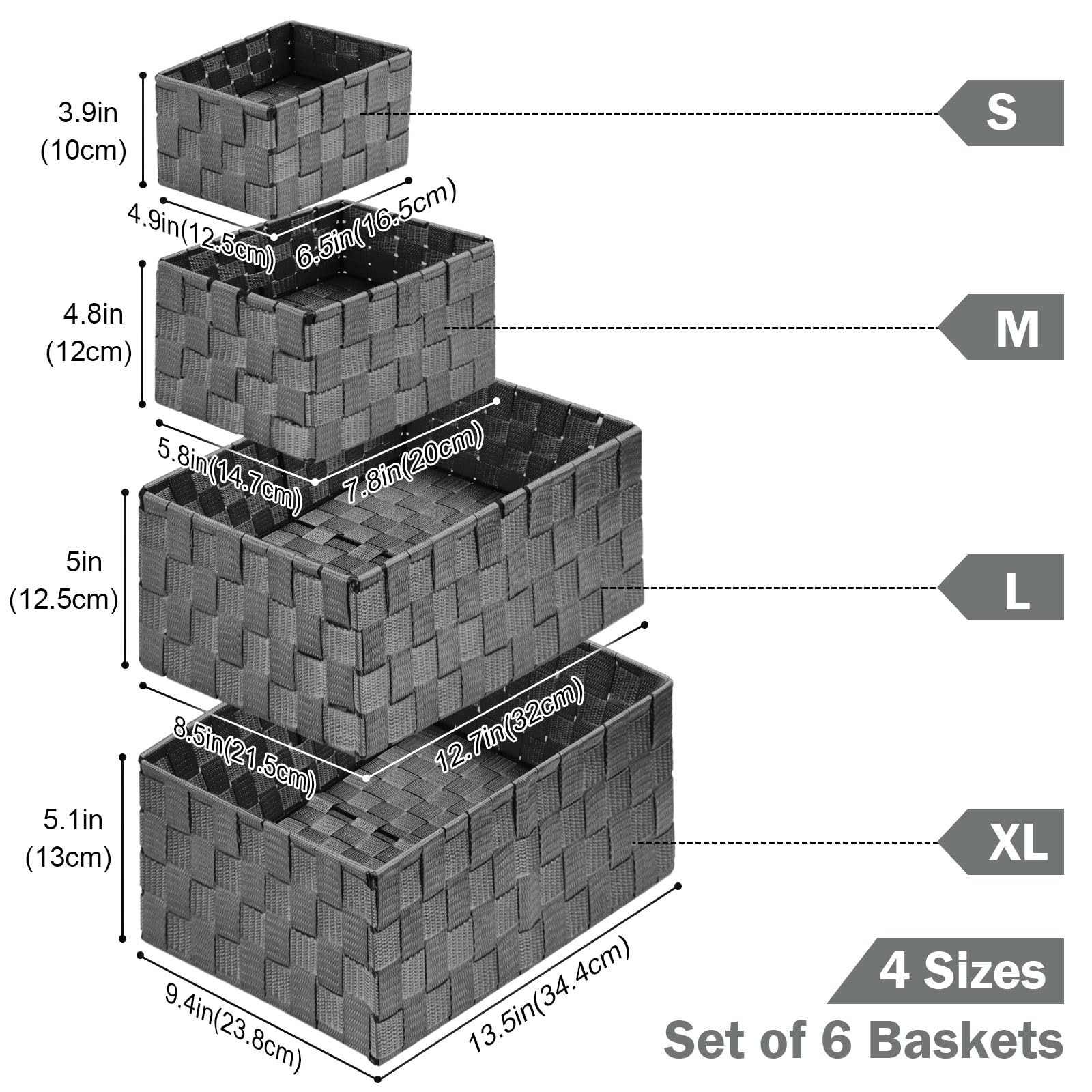 Uvellgift Woven Storage Baskets  Storage Bins  Cube Basket Container Baskets Storage Boxes Organizers for Clothes/Shelves/Closet/Bathroom  Set of 6 (Grey)