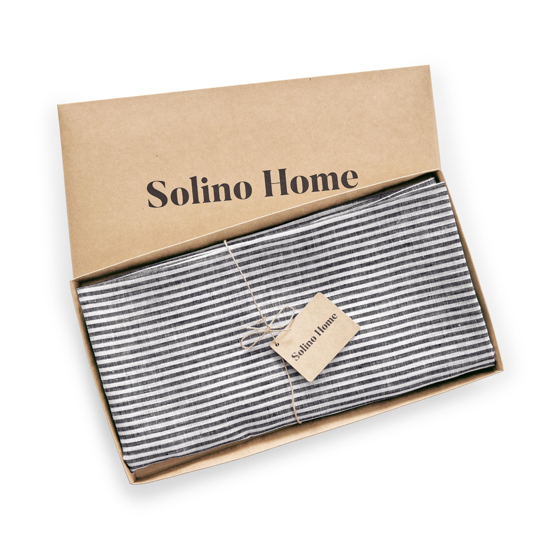 Solino Home Stripe Linen Round Tablecloth - 100% Pure Linen Black And White Tablecloth 70 Inch Diameter For Spring, Easter - Han