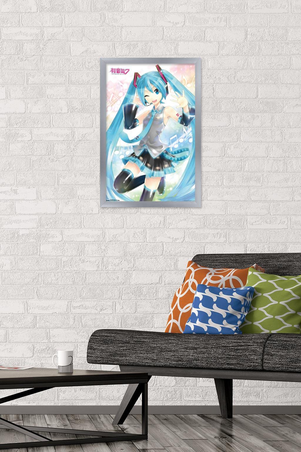 Trends International Hatsune Miku - Waving Wall Poster, 14.725'' X 22.375'', Silver Framed Version