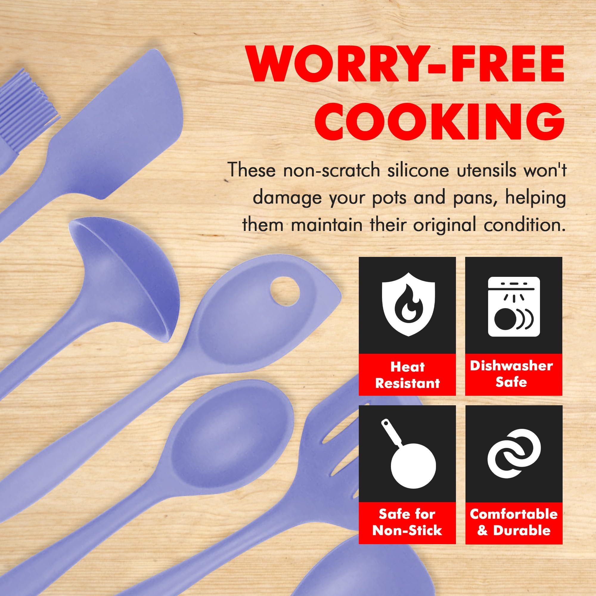 Chef Craft Premium Silicone Kitchen Tool And Utensil, 7 Piece Set, Pastel Blue