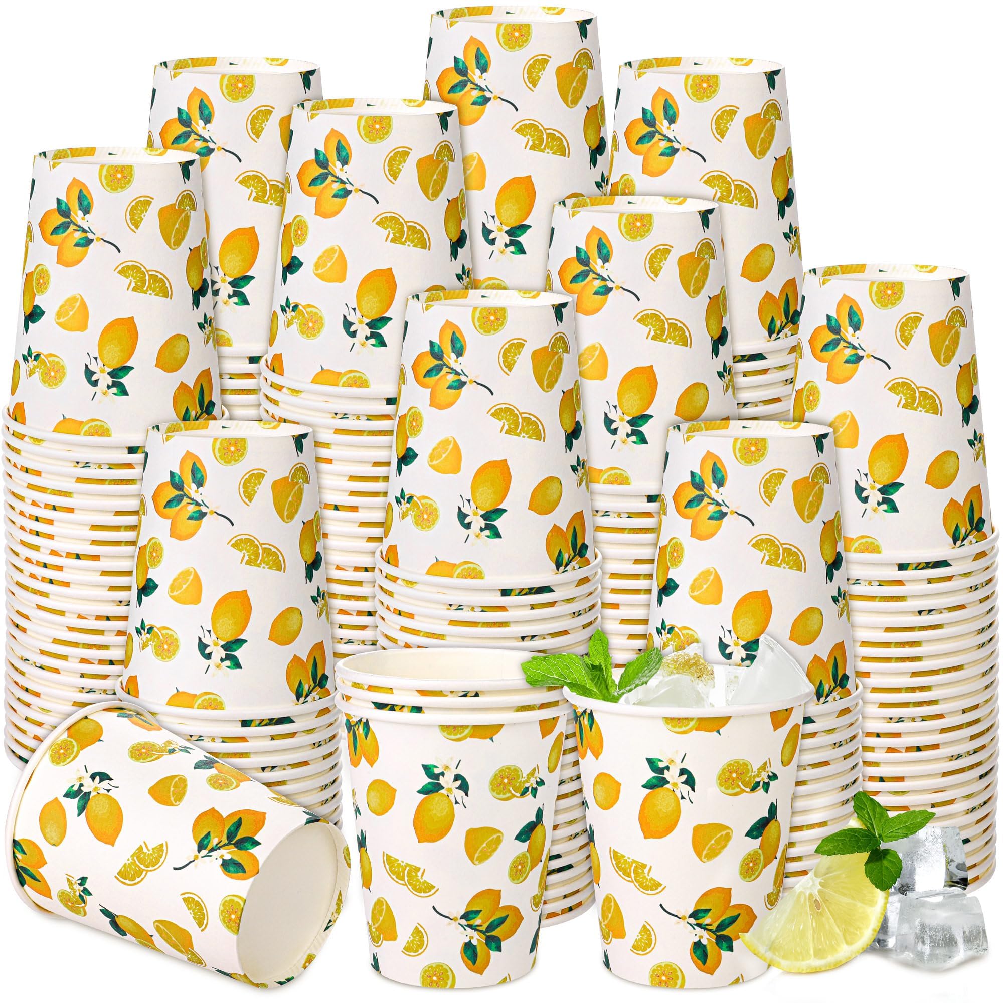 Kochorie 200 Pieces Lemonade Paper Cups 9oz Disposable Yellow Paper Cups Cold Hot Beverage Juice Drinking Cups for Lemonade Stan