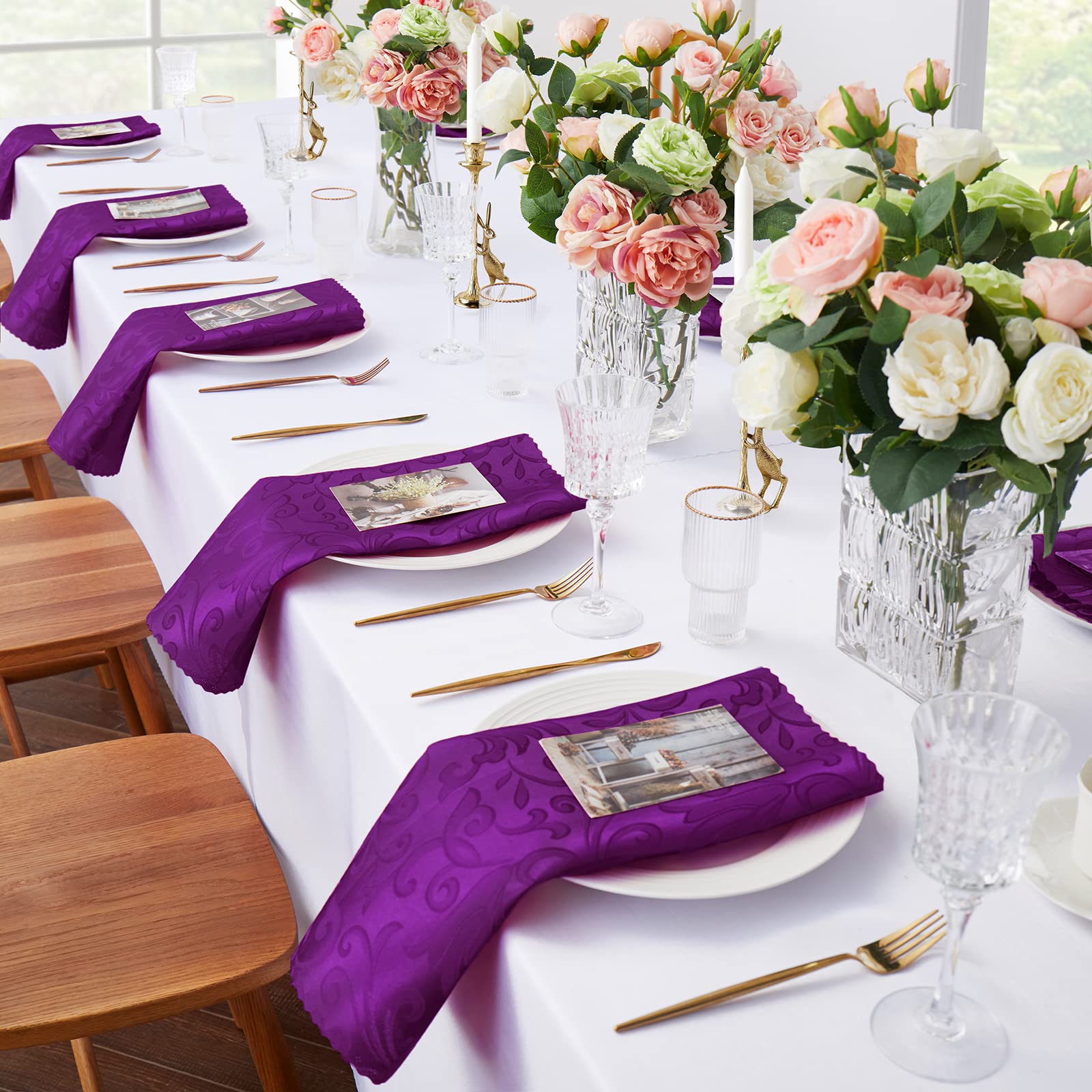 Horbaunal 12 Pack Damask Cloth Napkins 17 X 17 Inch, Jacquard Table Cloth Napkins Set Of 12 Square Satin Napkins Fabric Dinner N